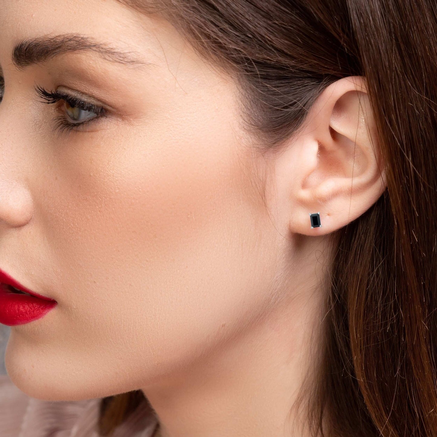 2 Carat Emerald Cut Black Diamond Stud Earrings