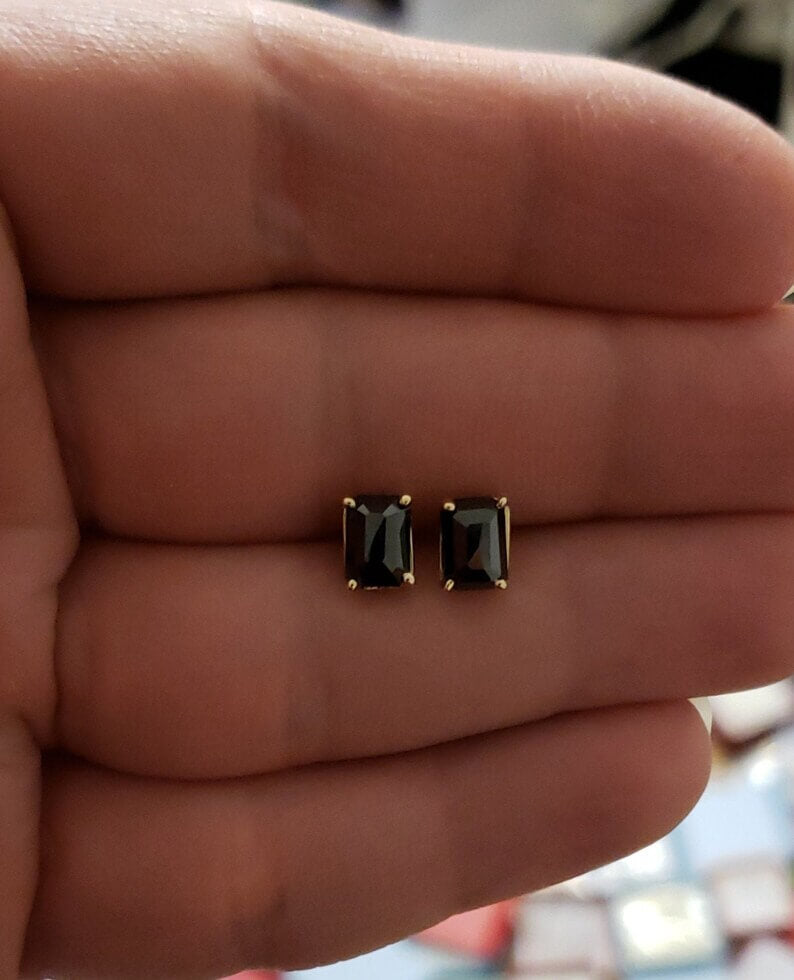 2 Carat Emerald Cut Black Diamond Stud Earrings