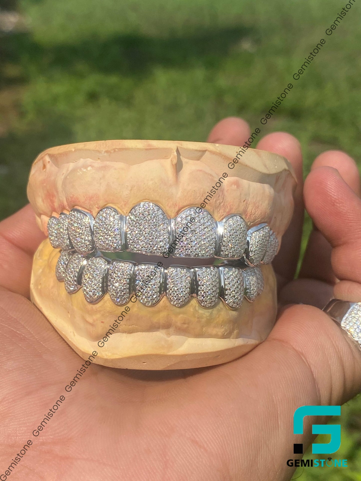 Custom Perm Cut Moissanite Iced Out Teeth 925 Silver