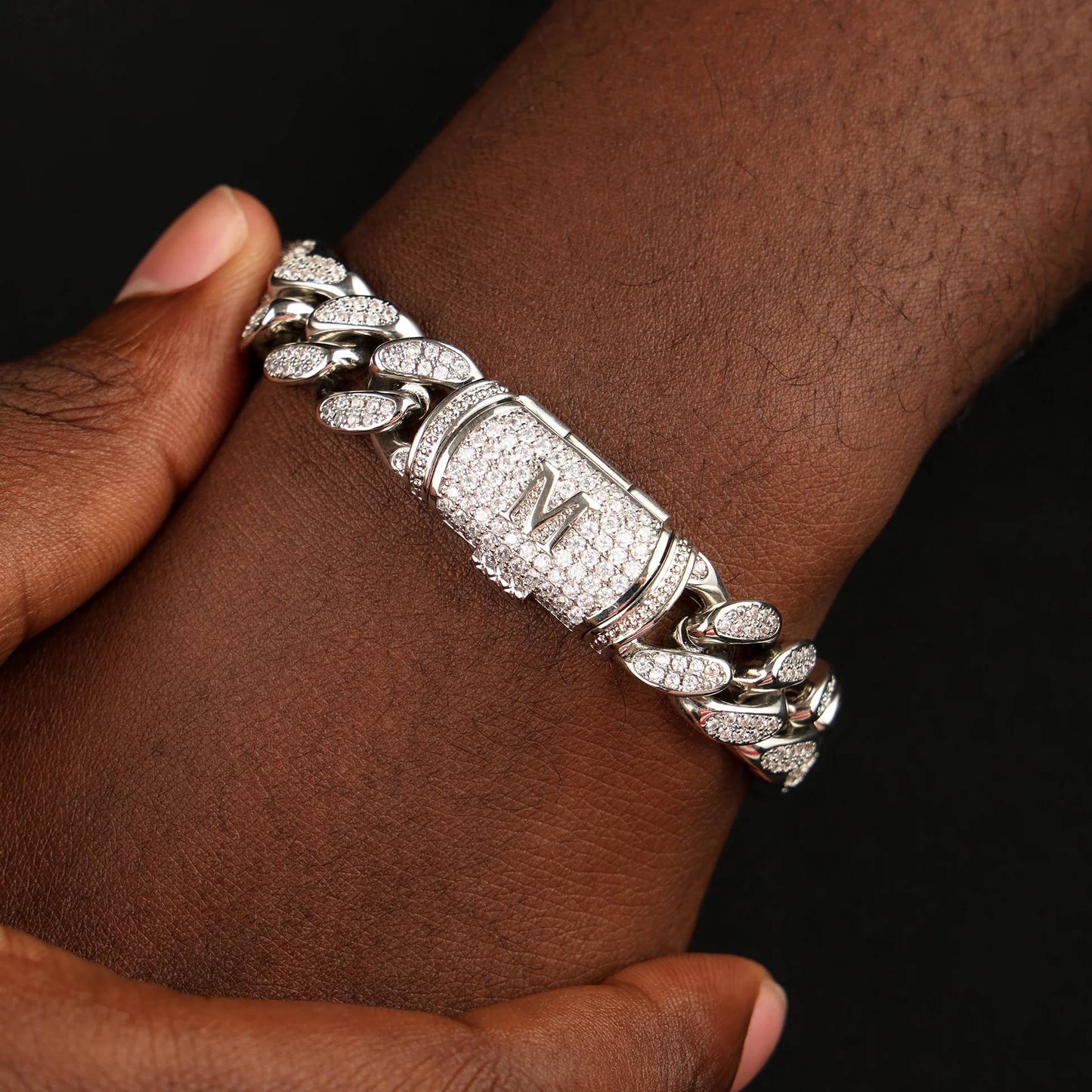 12mm-Initial-Letter-Cuban-Bracelet-White-Gold