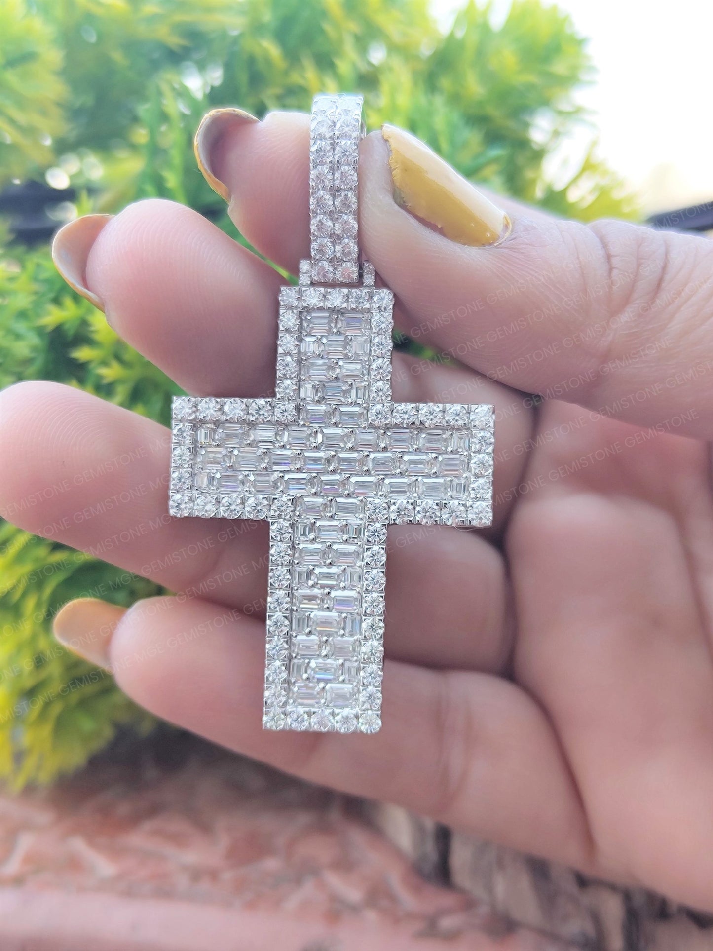 VVS Emerald Cut Moissanite Diamond Cross Pendant Men