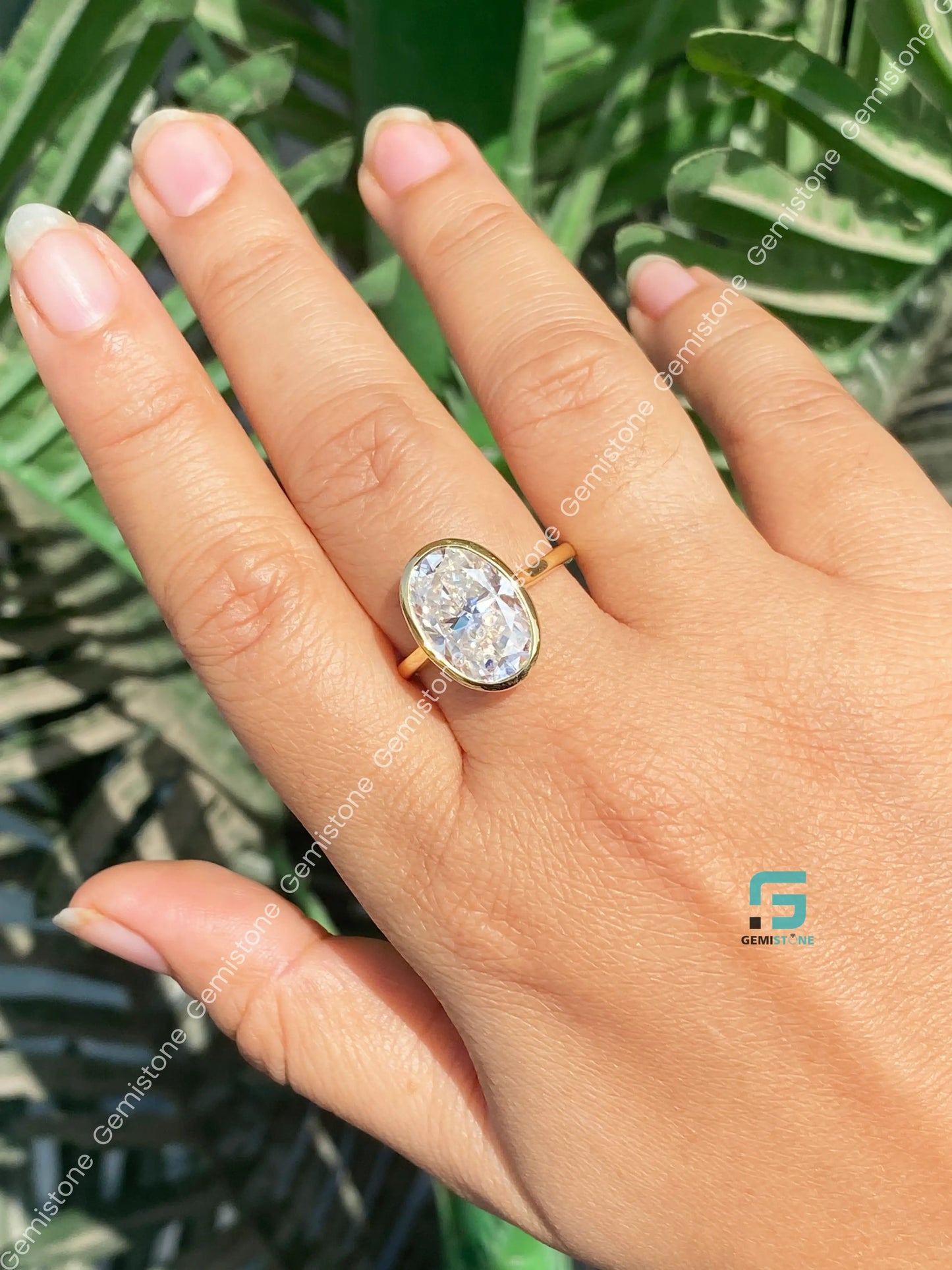 4CT Oval Cut Solitare Moissanite Bezel Set Engagement Ring