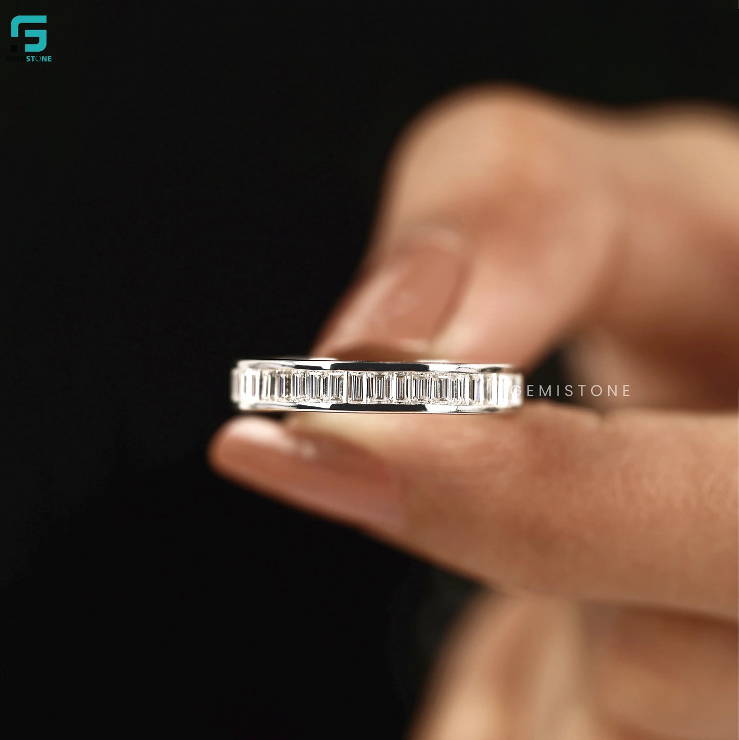 14K Solid Gold Lab Grown Diamond Emerald Wedding Band