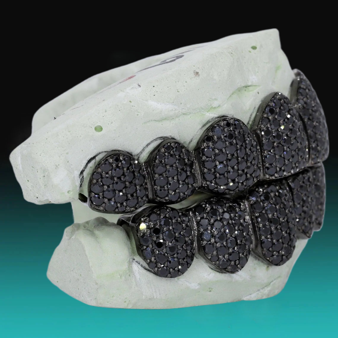925 Silver Fully Iced Out Moissanite Black Diamond Grillz
