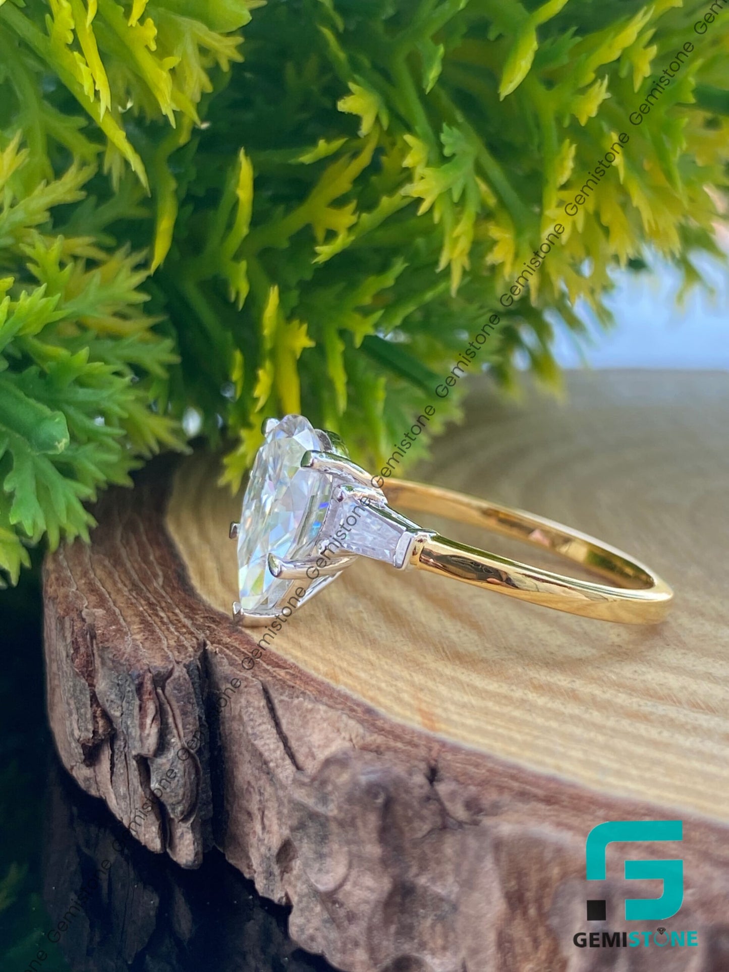 3 CT Pear Shape & T. Baguette Moissanite Engagement Ring