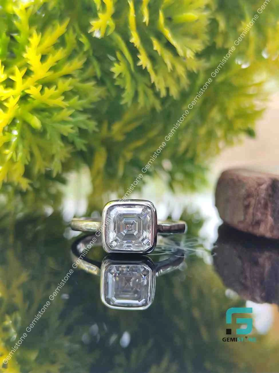3 CT Asscher Cut Bezel Set Solitaire Moissanite Engagement Ring