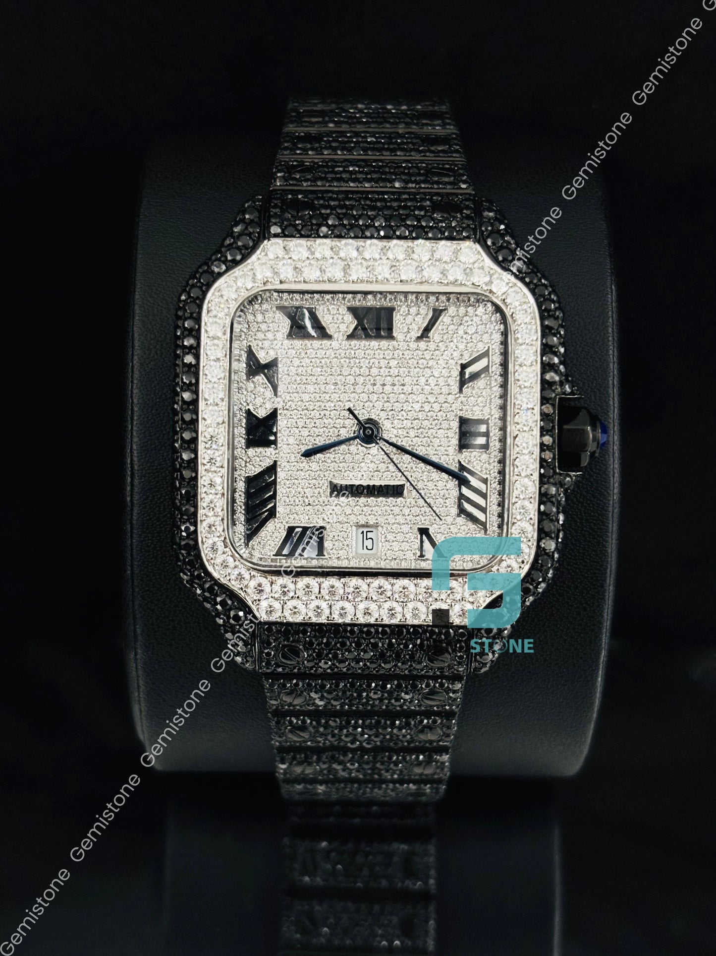 41MM Moissanite Black_ White Diamond Watch