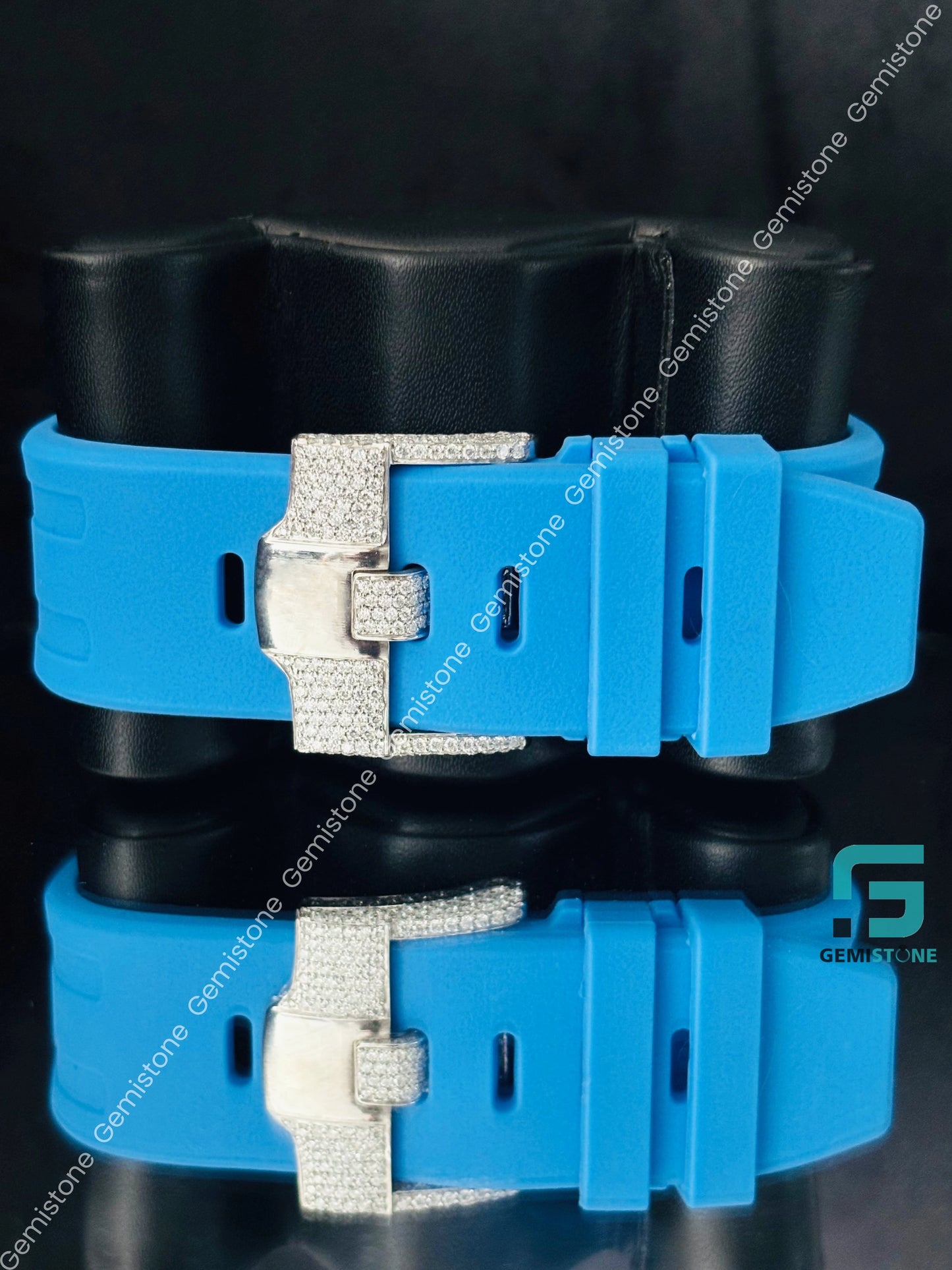 41MM VVS Sky Blue Silicon Belt Moissanite Watch