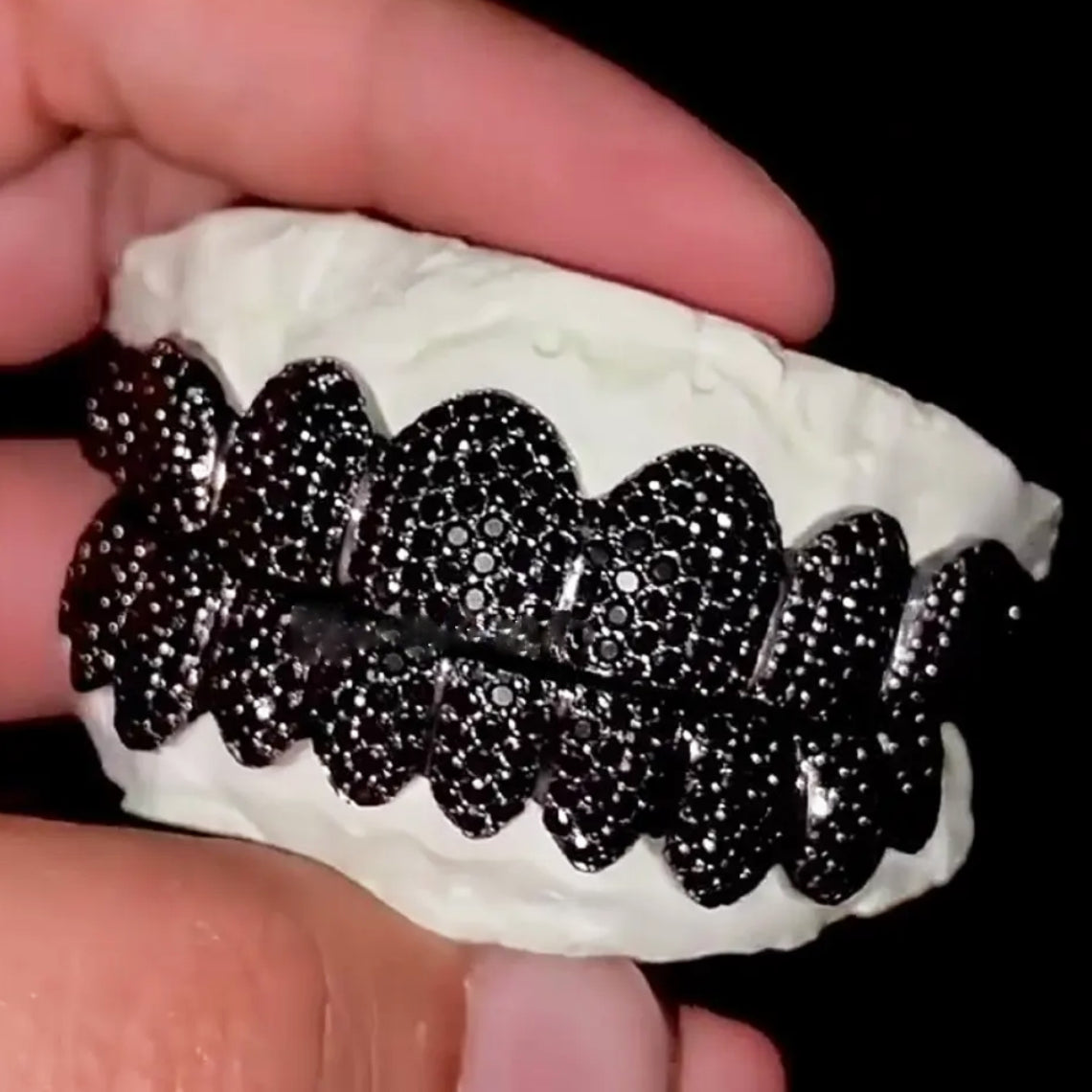 925 Silver Fully Iced Out Moissanite Black Diamond Grillz
