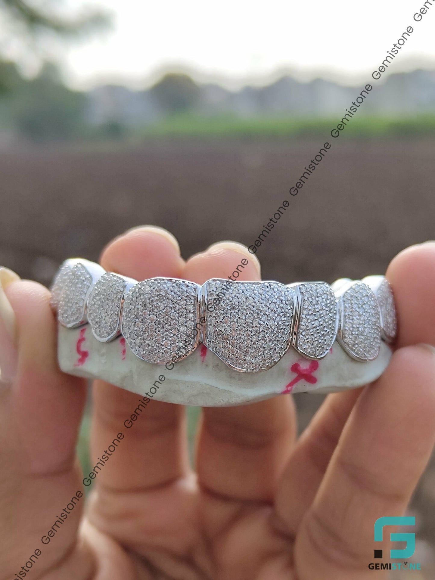 Fully Iced Out 8 Top 8 Bottom VVS Moissanite Grillz 925 Sterling Silver