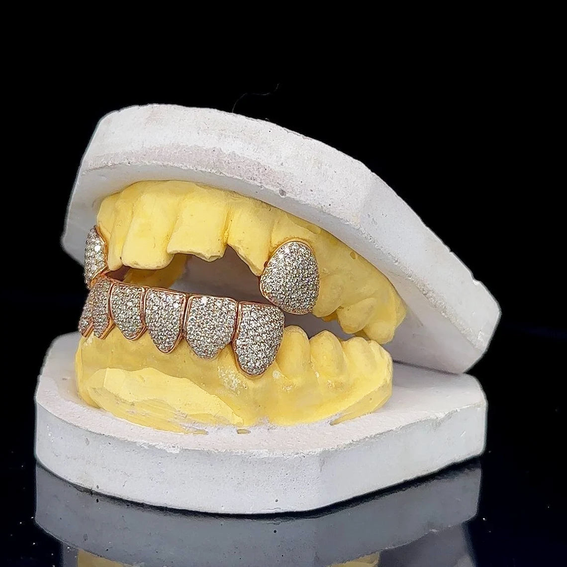 Unique 2 Top & 6 Bottom VVS Moissanite Rapper Diamond Grillz