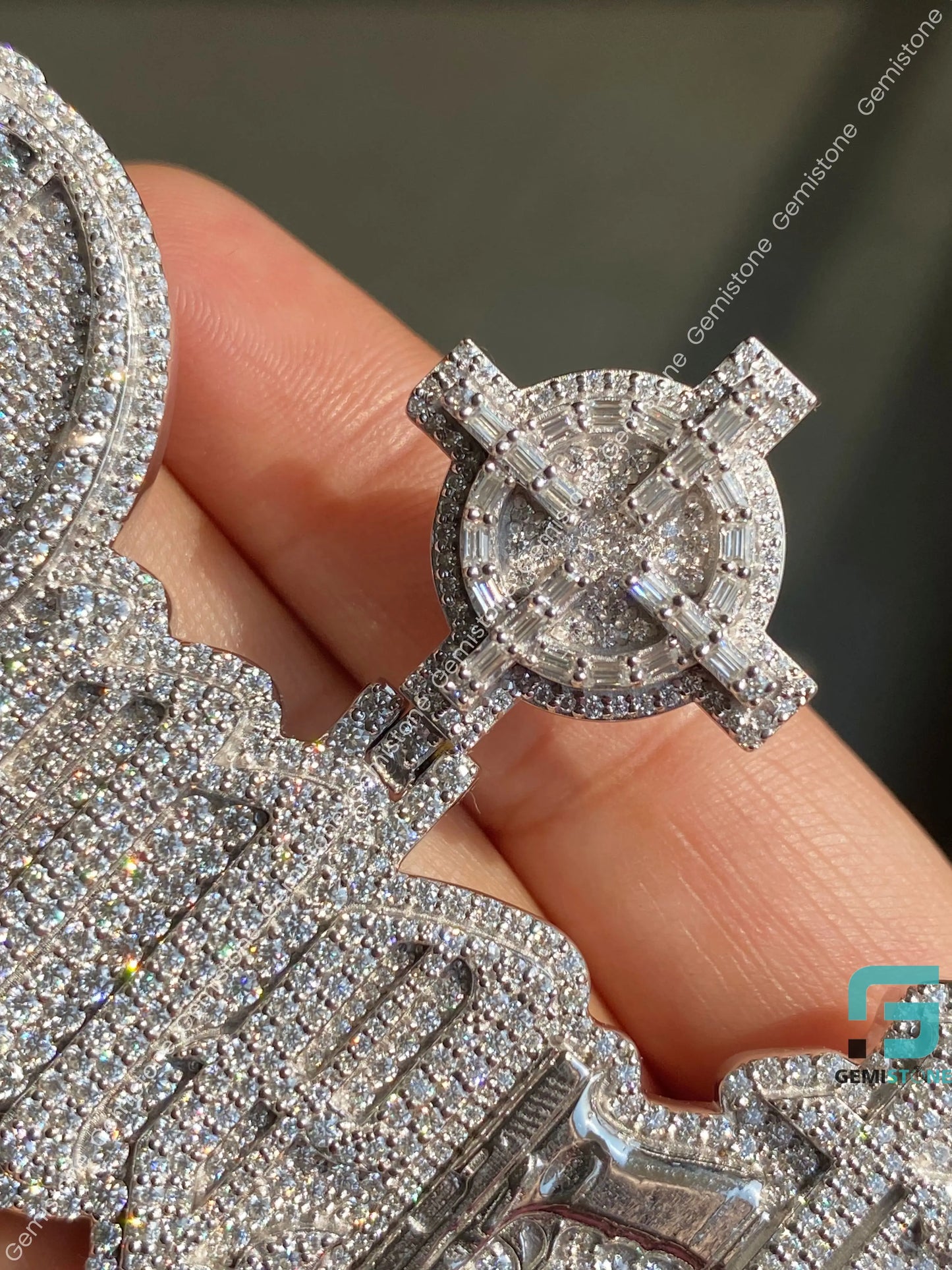 Unisex Fully Iced Out Omerta Moissanite Pendant In 925 Sterling Silver