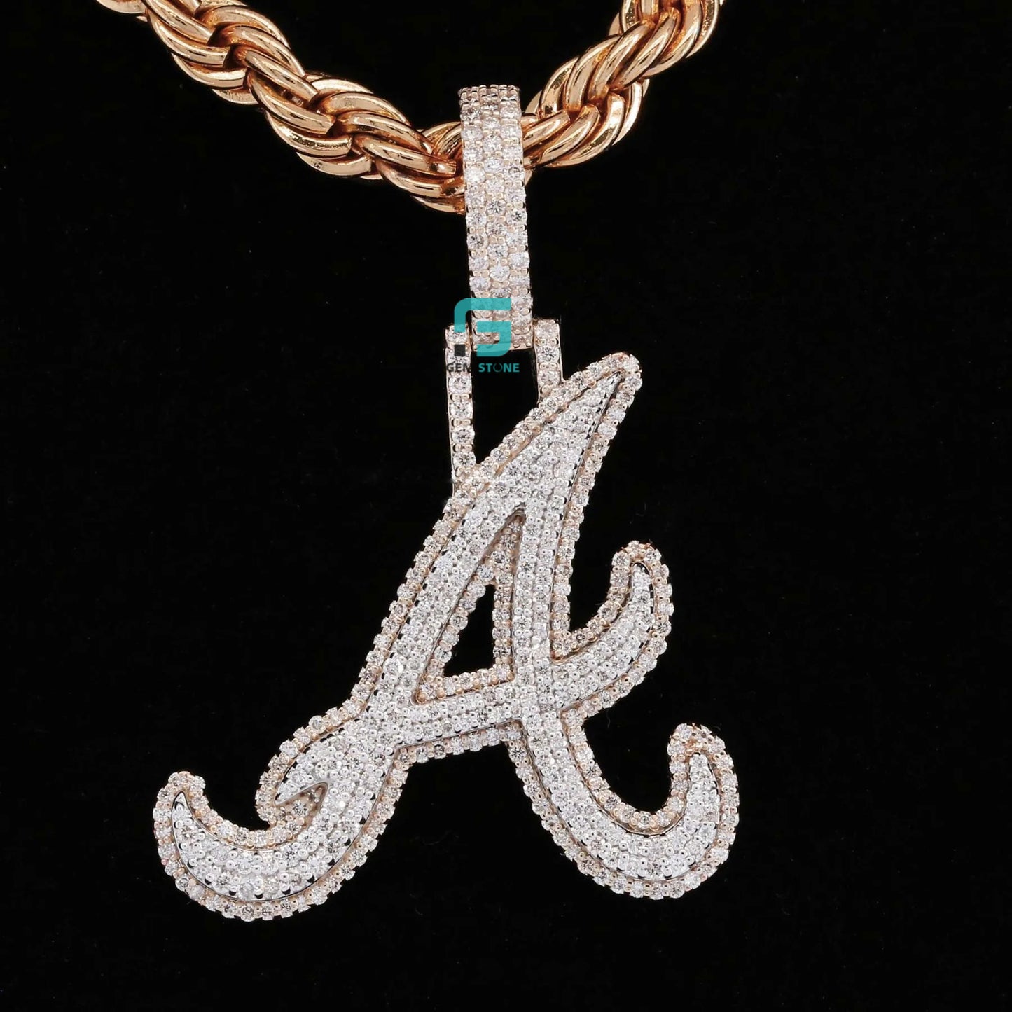 Stunning Round Moissanite Hip Hop Letter A Initial Pendant