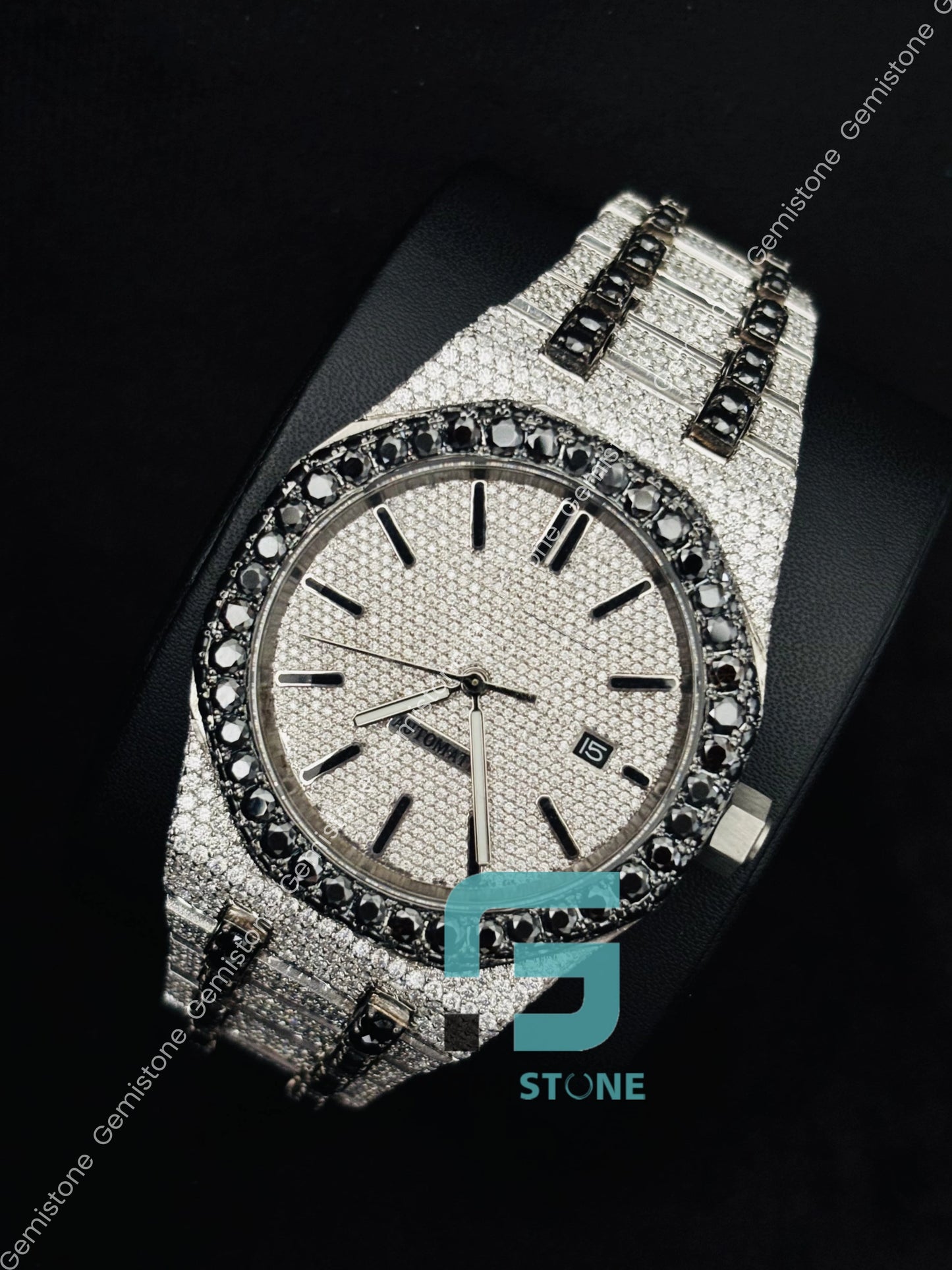 AP Black Bar Fully Studded Hip Hop Watch For Men