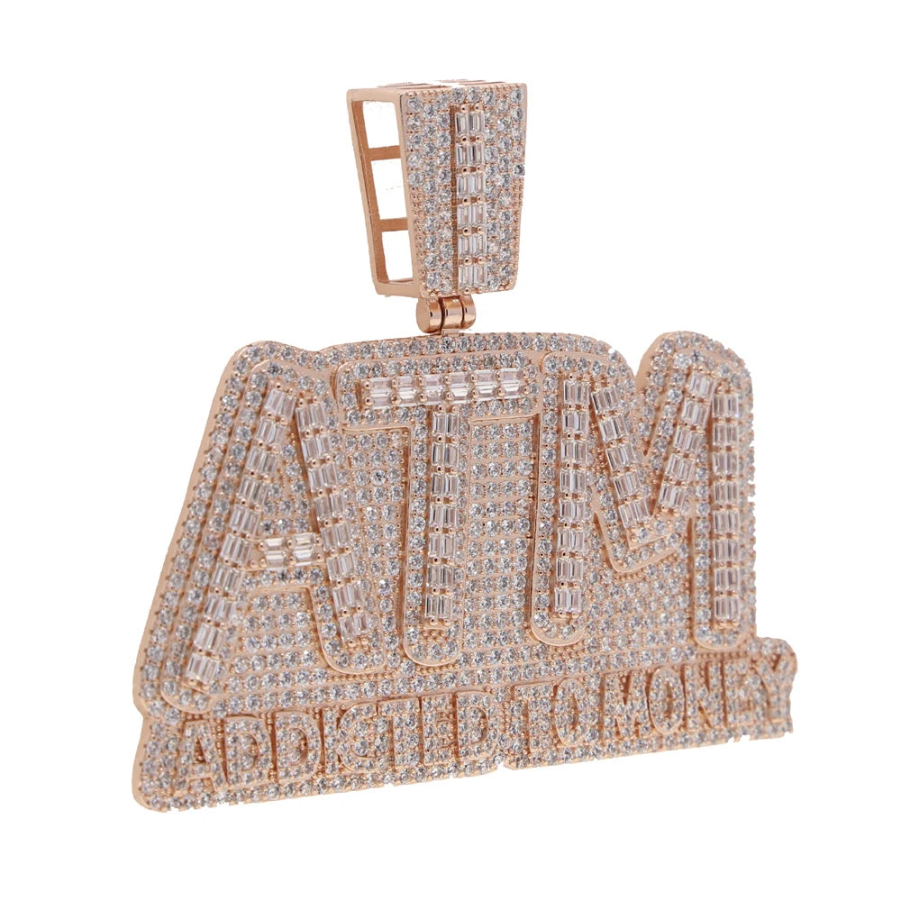Custom Iced Out Bling Moissanite Diamond 3D "Addicted To Money ATM" Pendant