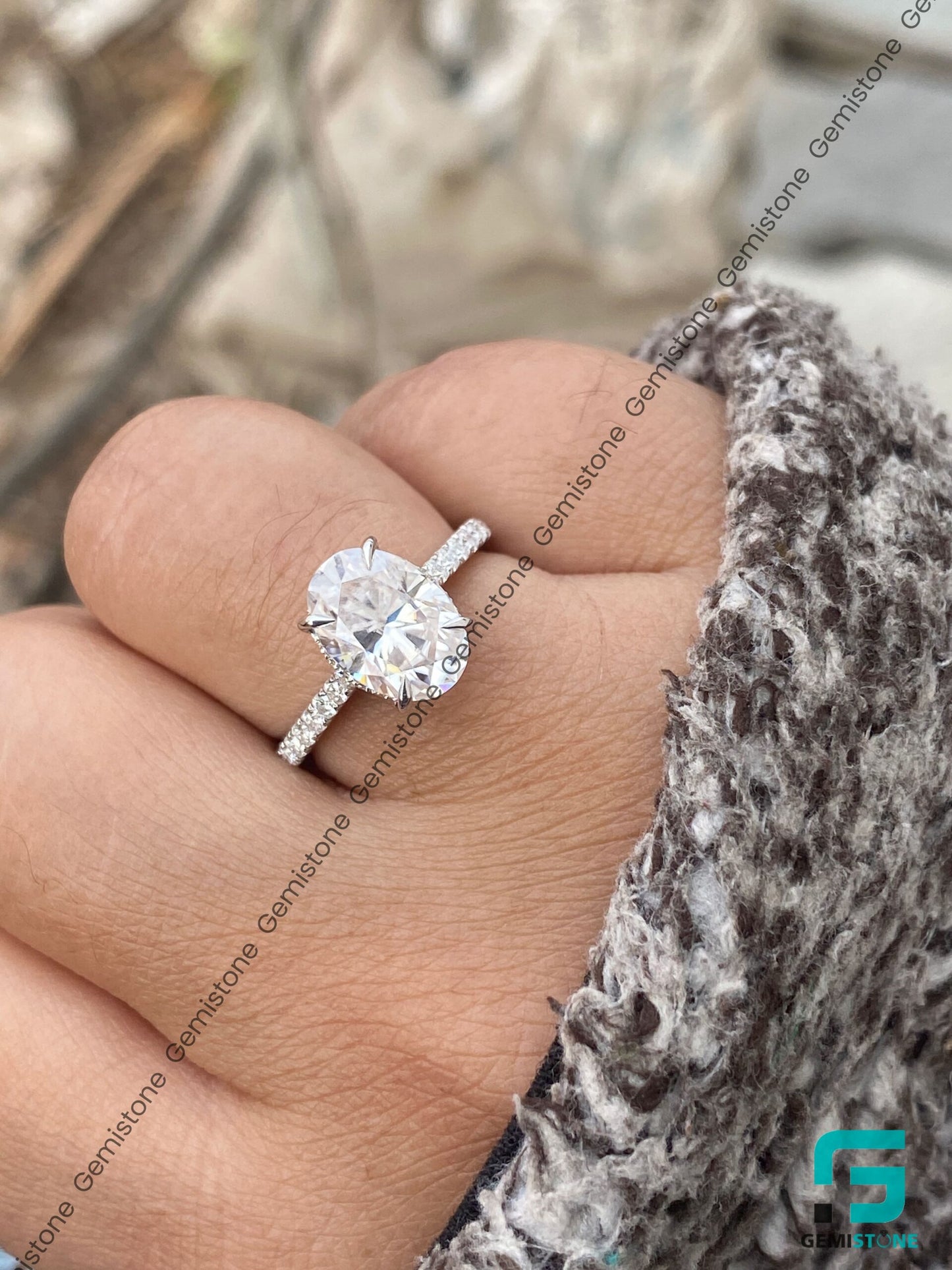 3 CT Oval Cut Moissanite Hidden Halo Simone Biles Engagement Ring