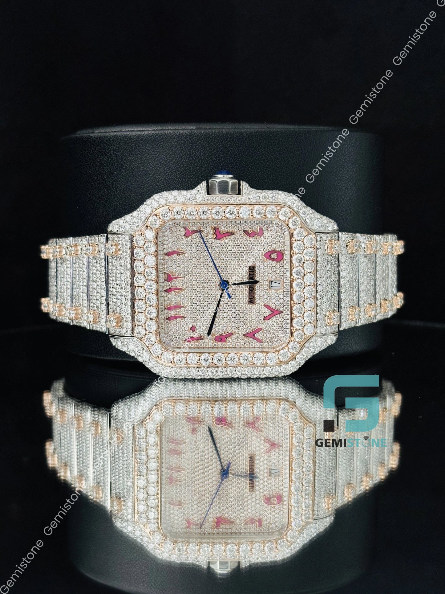 Arabic Number Iced Out Moissanite Cartier Watch for Him