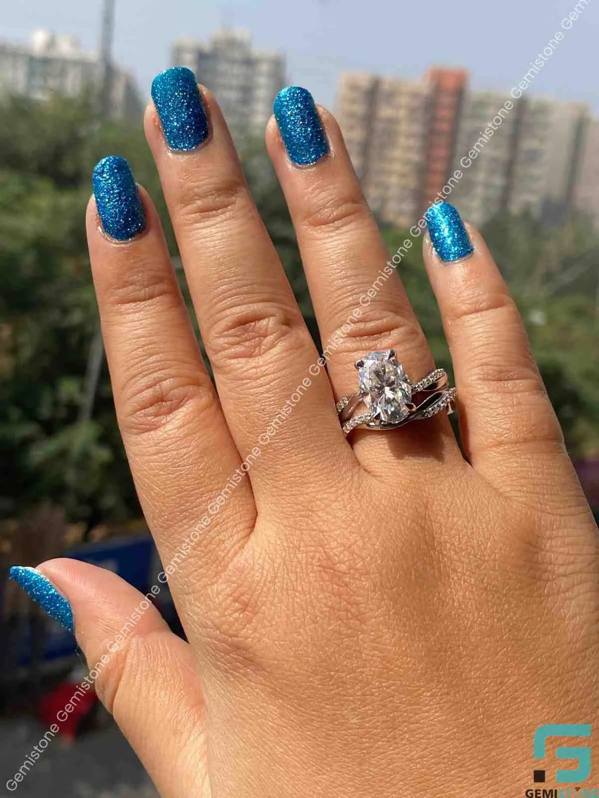 3 CT Oval Cut Moissanite Wedding Bridal Set WIth Stack Band For Her