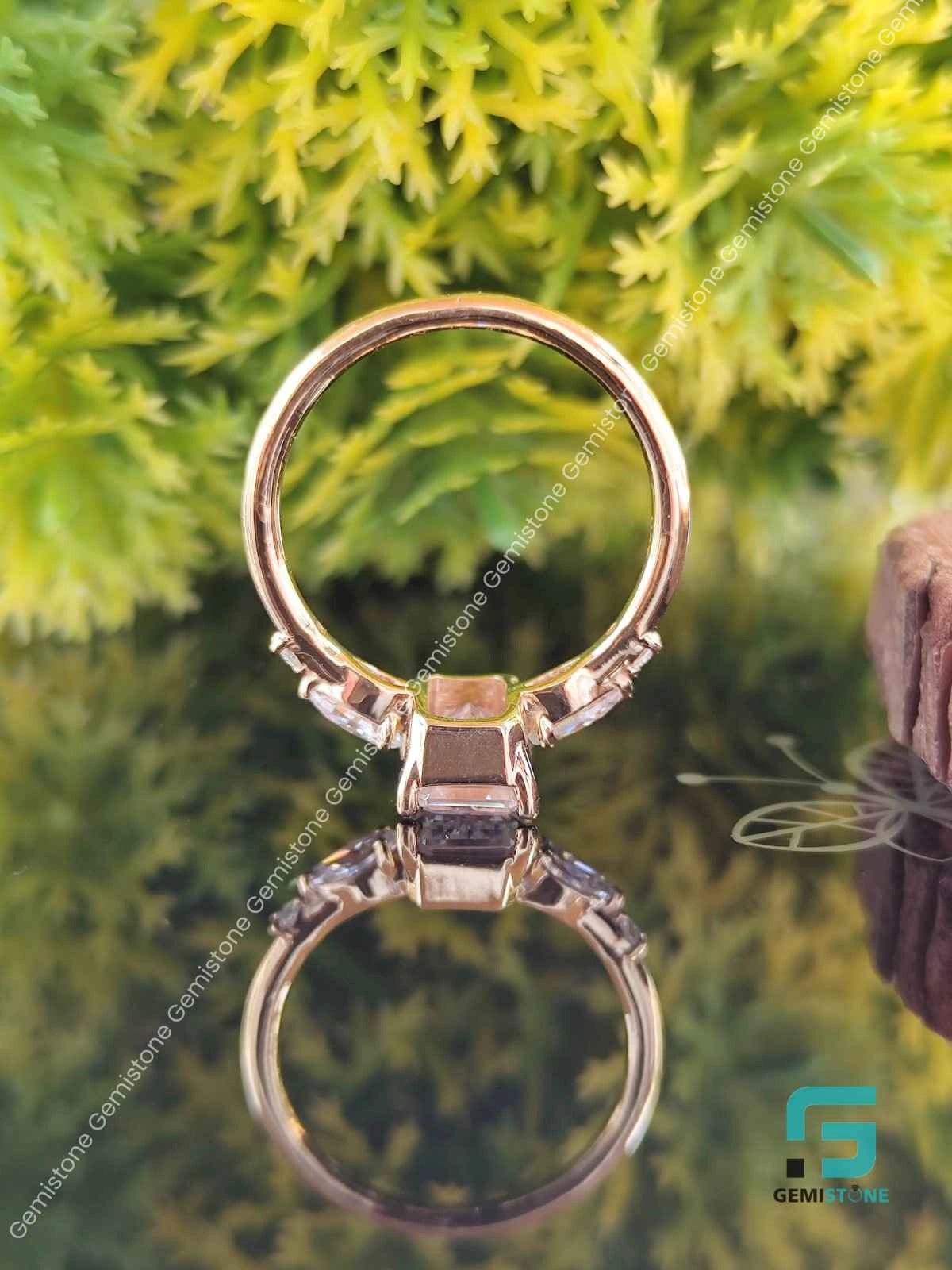 Art Deco Emerald Cut Moissanite Ring