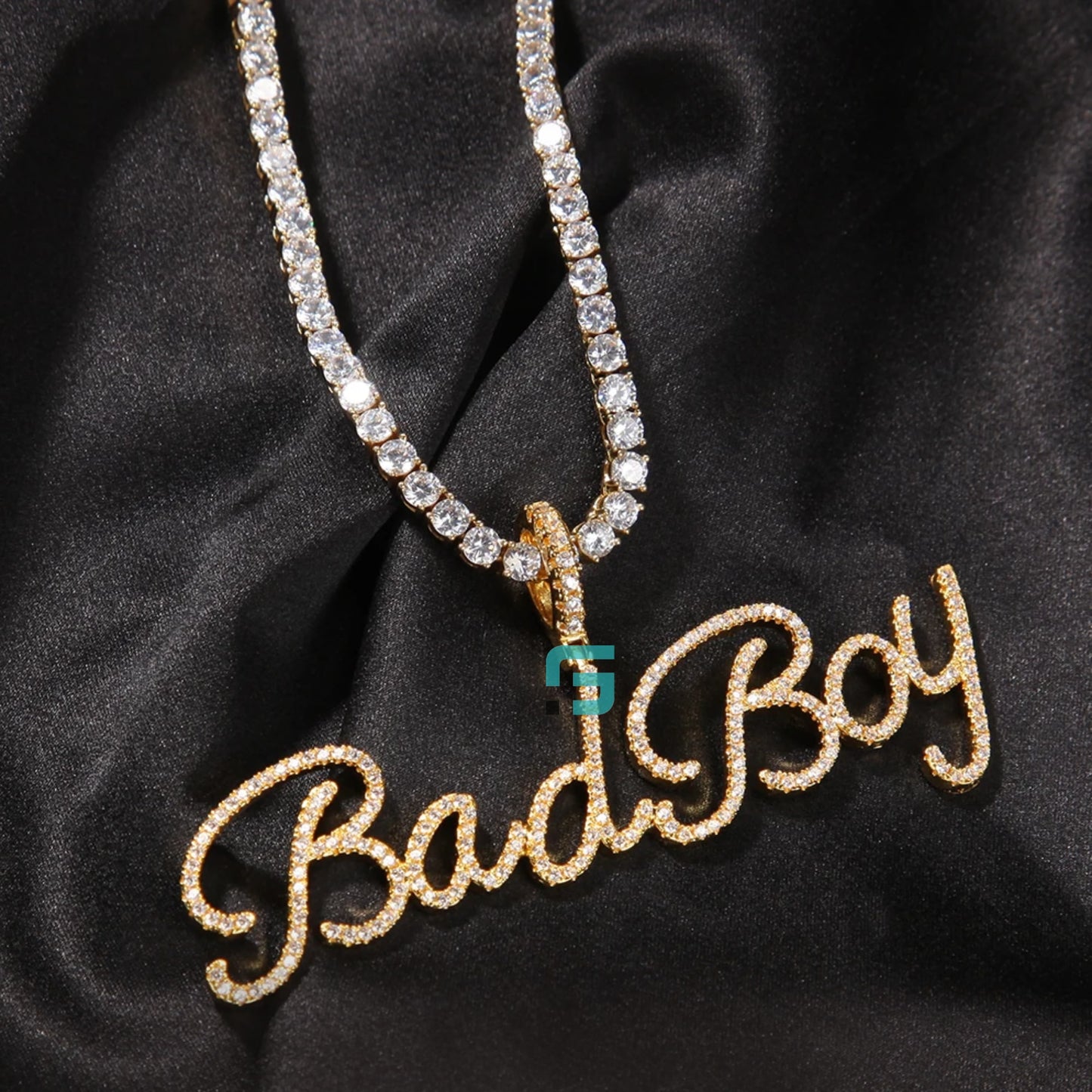 Custom Letter "Bad Boy" Moissanite Bling Pendant Silver