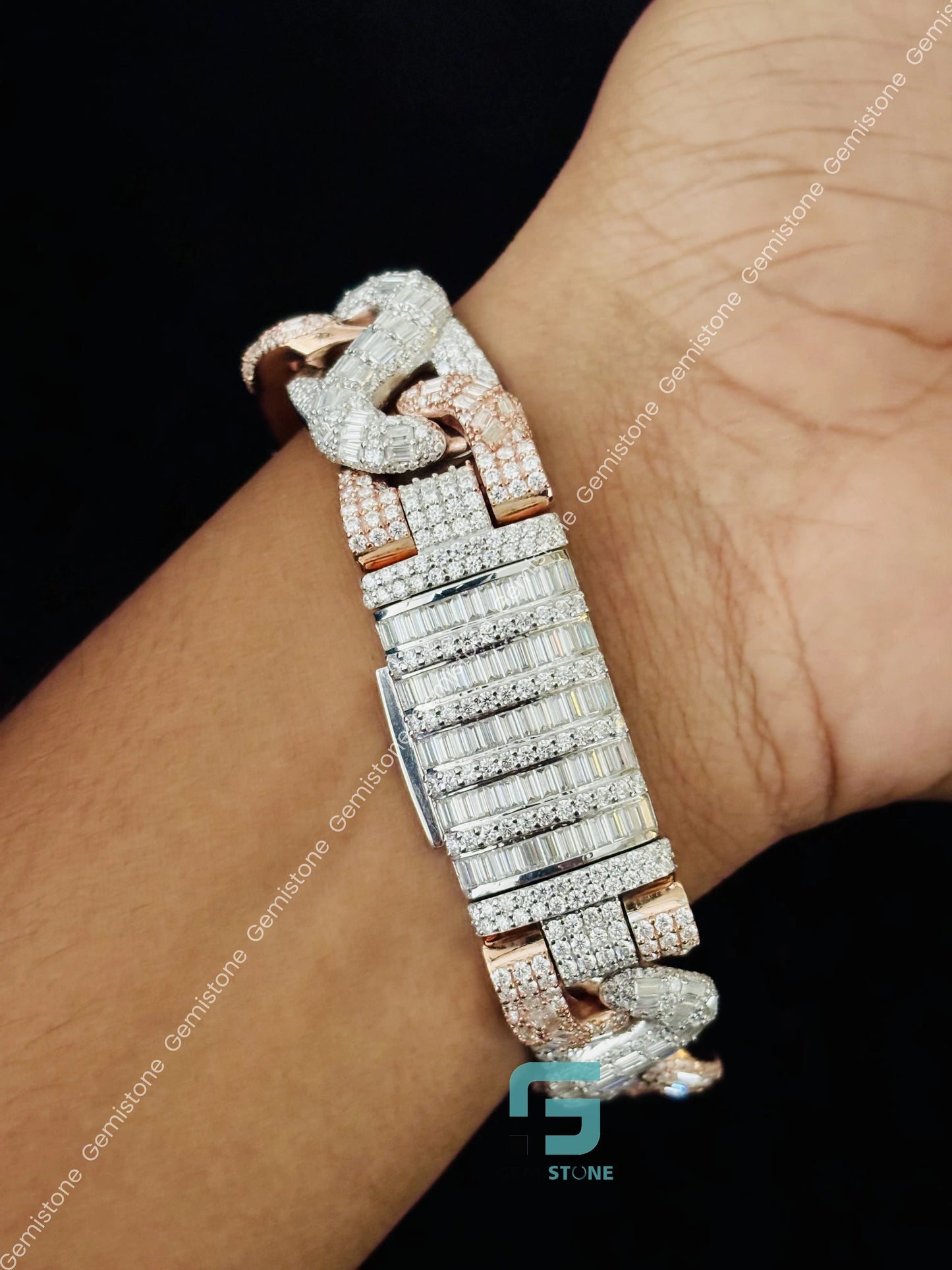 Baguette Moissanite Iced Out Two tone Bracelet