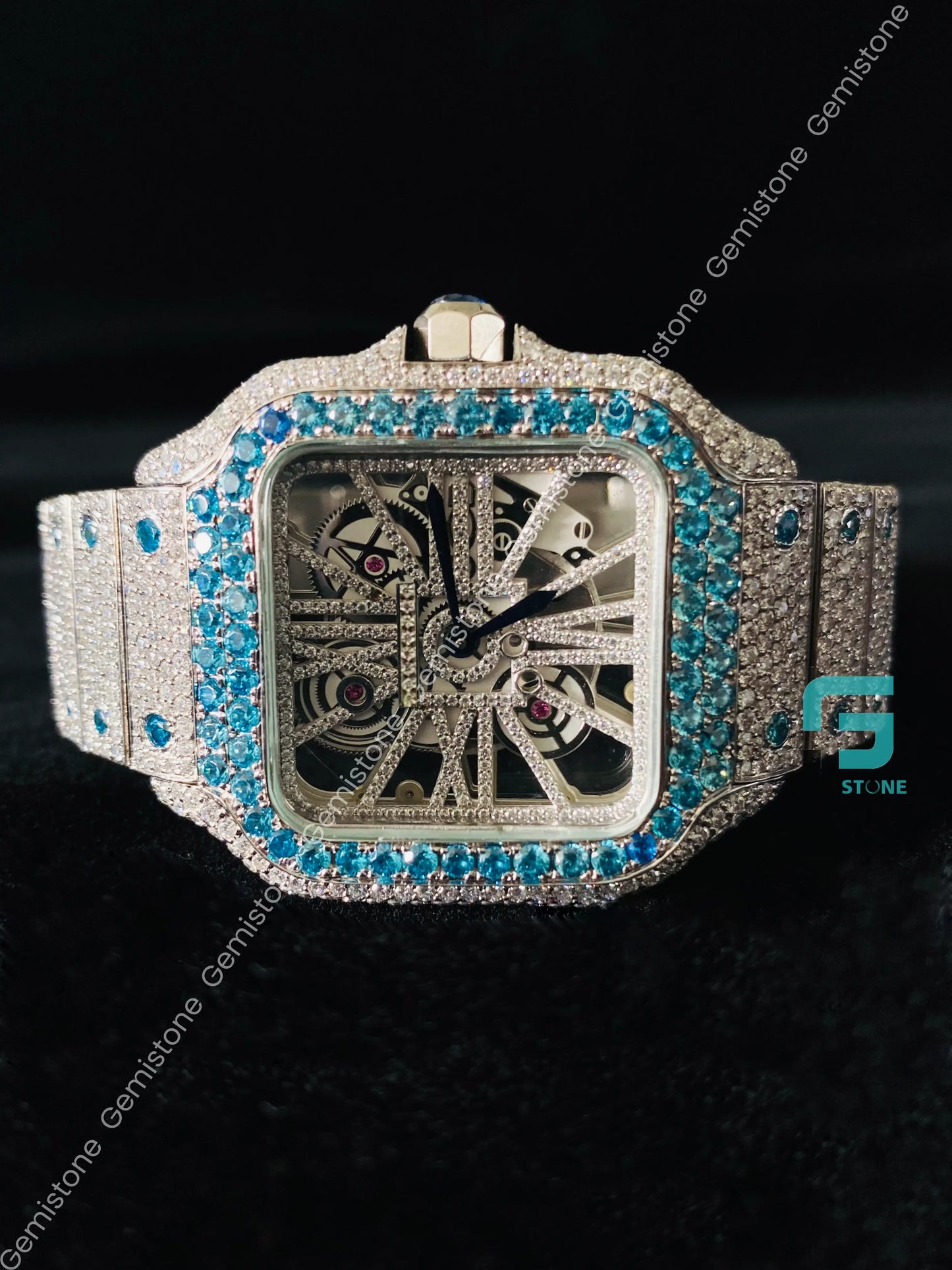 Skeleton Dial Custom Hand Made VVS Moissanite Diamond Watch Passes Diamond Tester