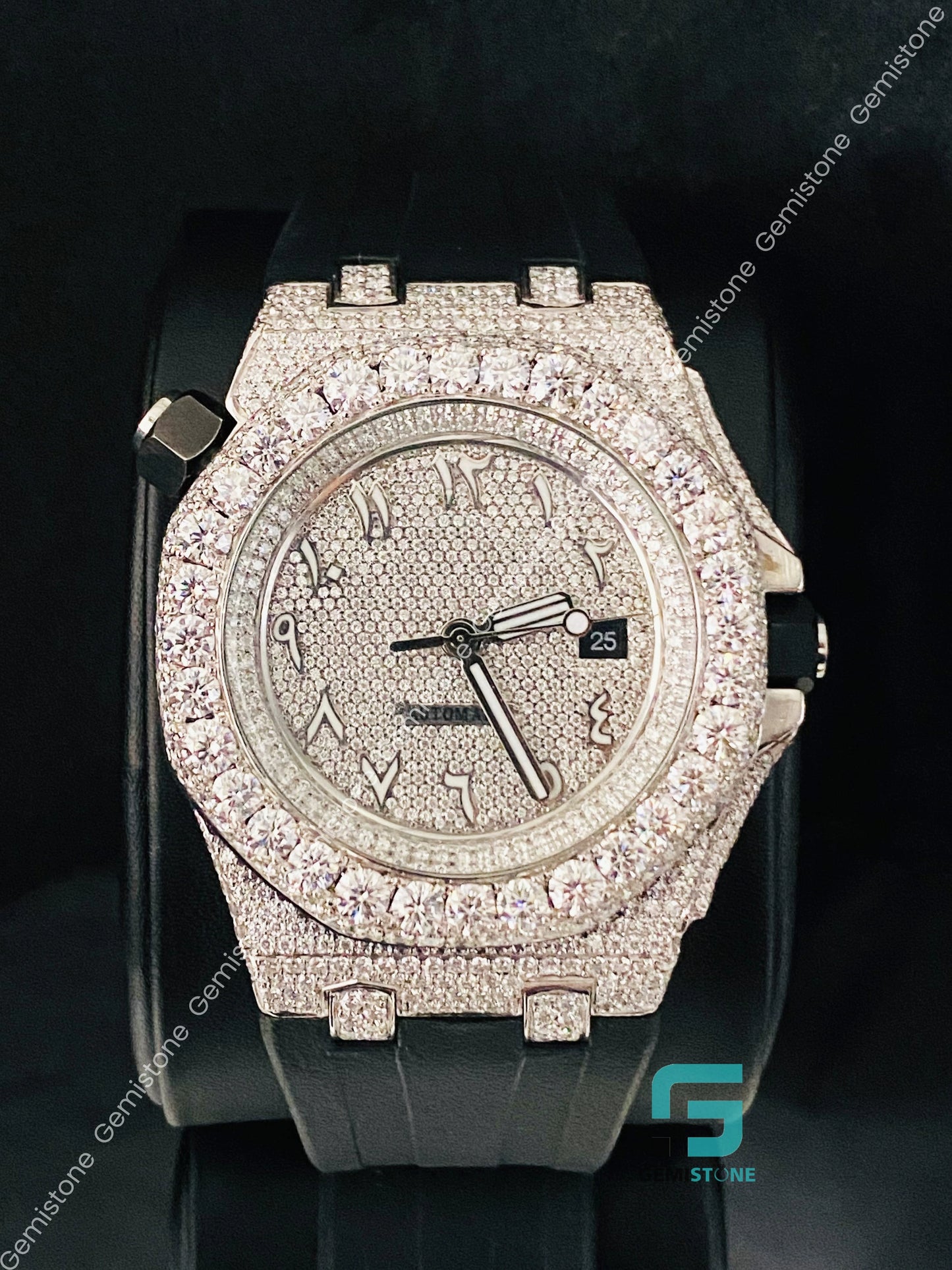 Big Bezel Moissanite Black Silicon Belt Watch