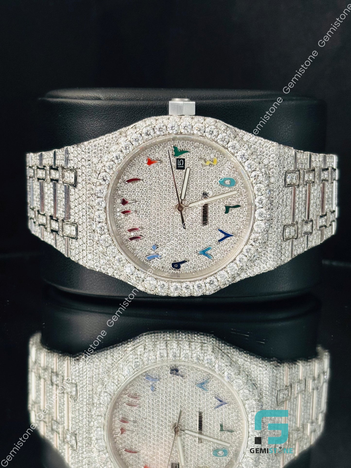 Big Bezel Moissanite Color Full Number Watchs
