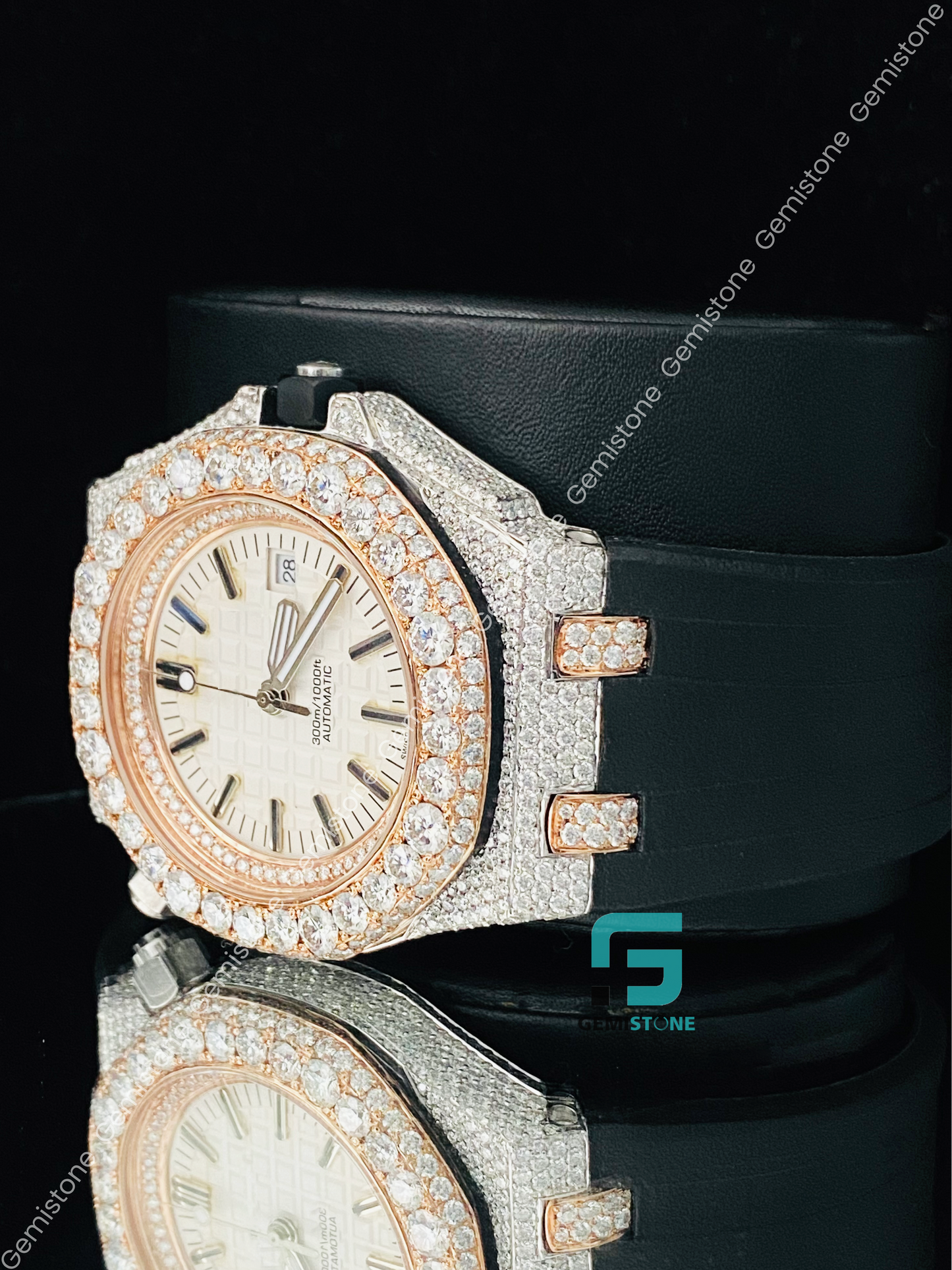 Big Bezel Rose Gold Plated Moissanite Watch