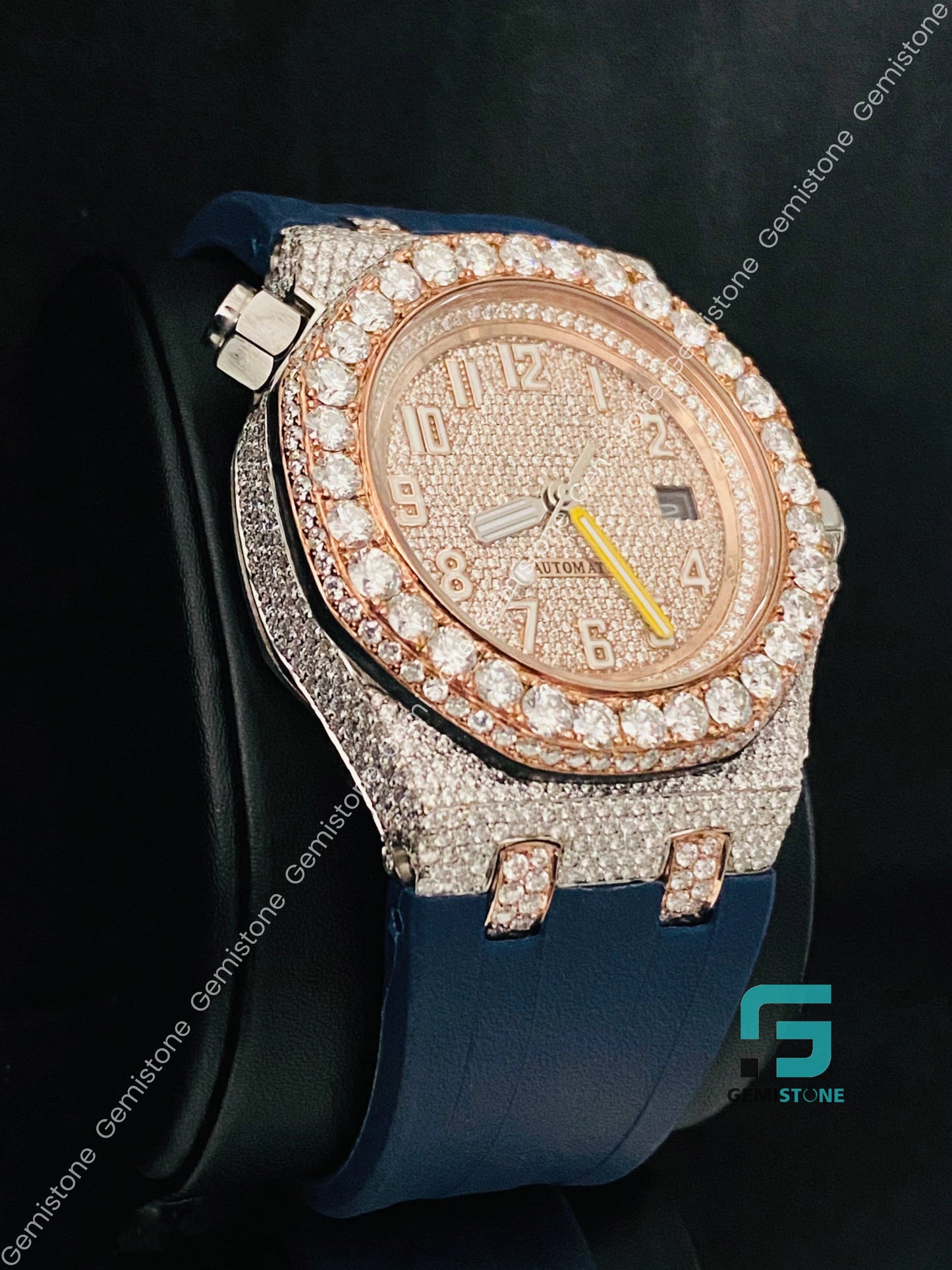 Big Bezel Rose Gold Plated Moissanite Watchs