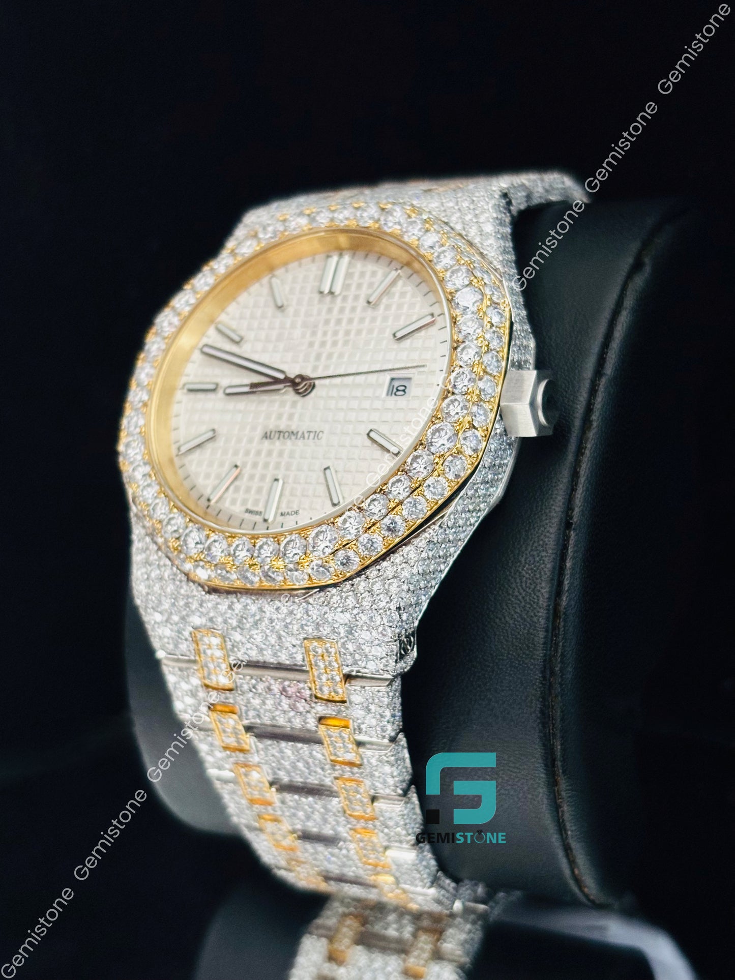 Big Bezel Yellow Gold Plated Moissanite Watch