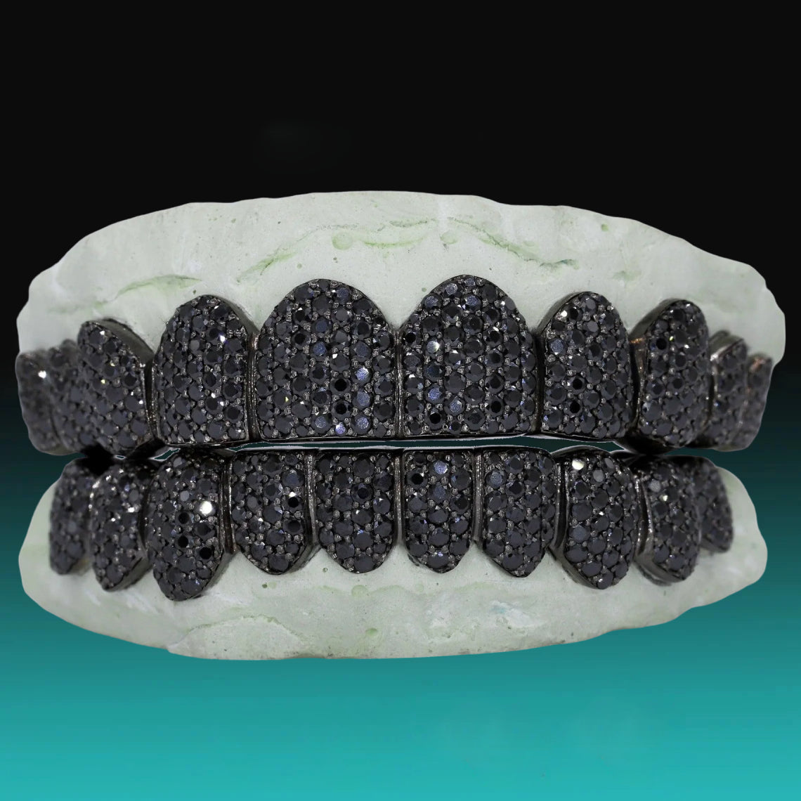 925 Silver Fully Iced Out Moissanite Black Diamond Grillz