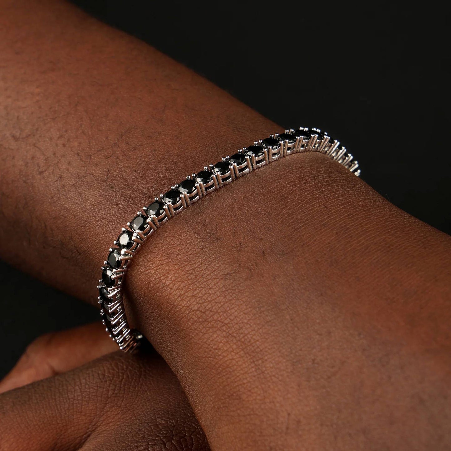 4MM Moissanite Mens Black Diamond Tennis Bracelet 925 Silver