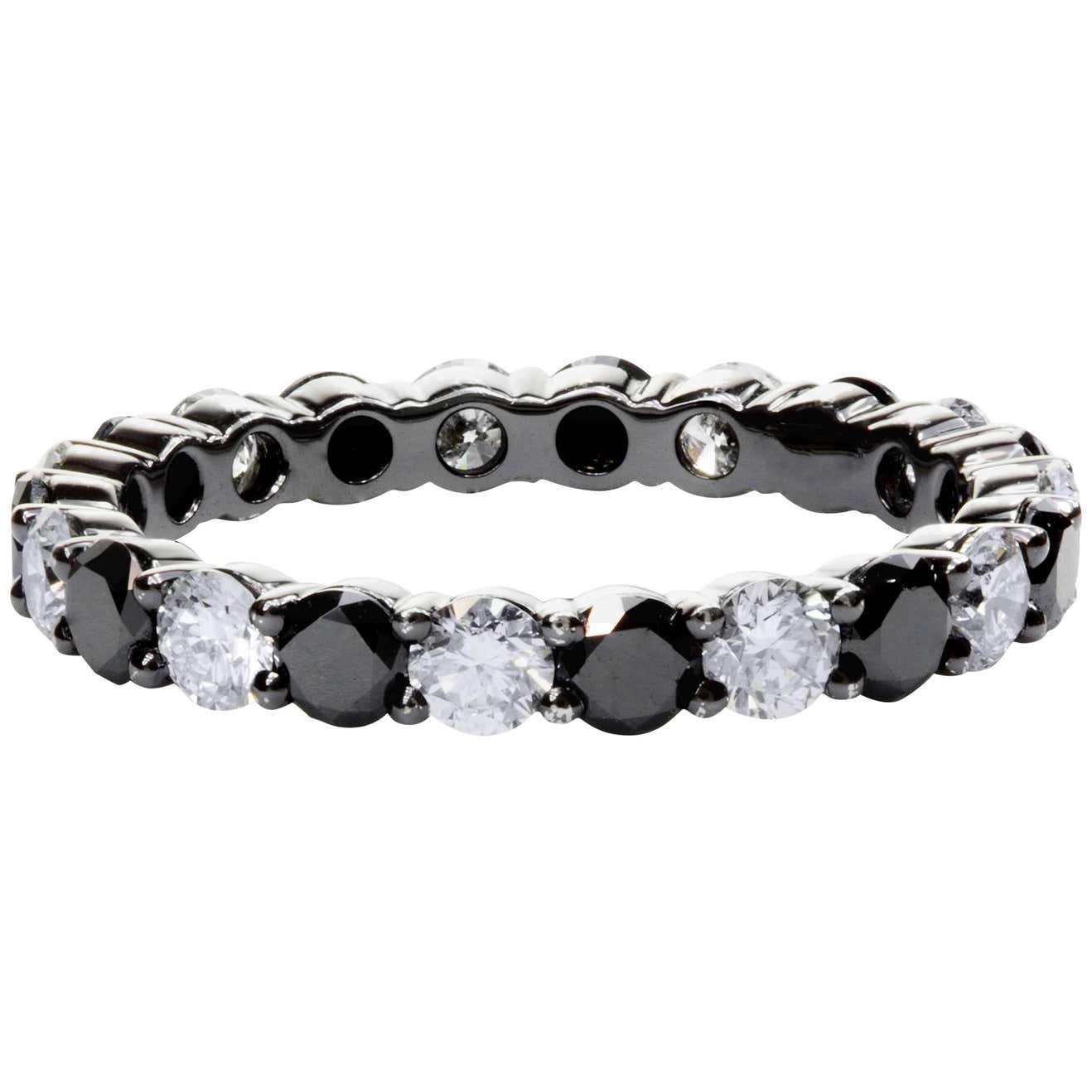 2 TCW Black & White Duo Round Moissanite Eternity Band