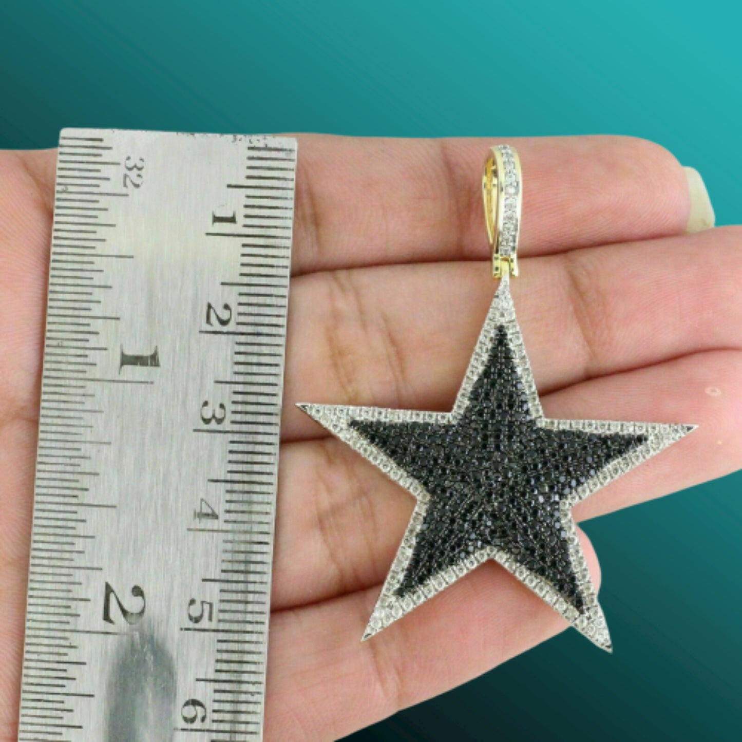 Iced Black and White Moissanite Diamond Star Pendant