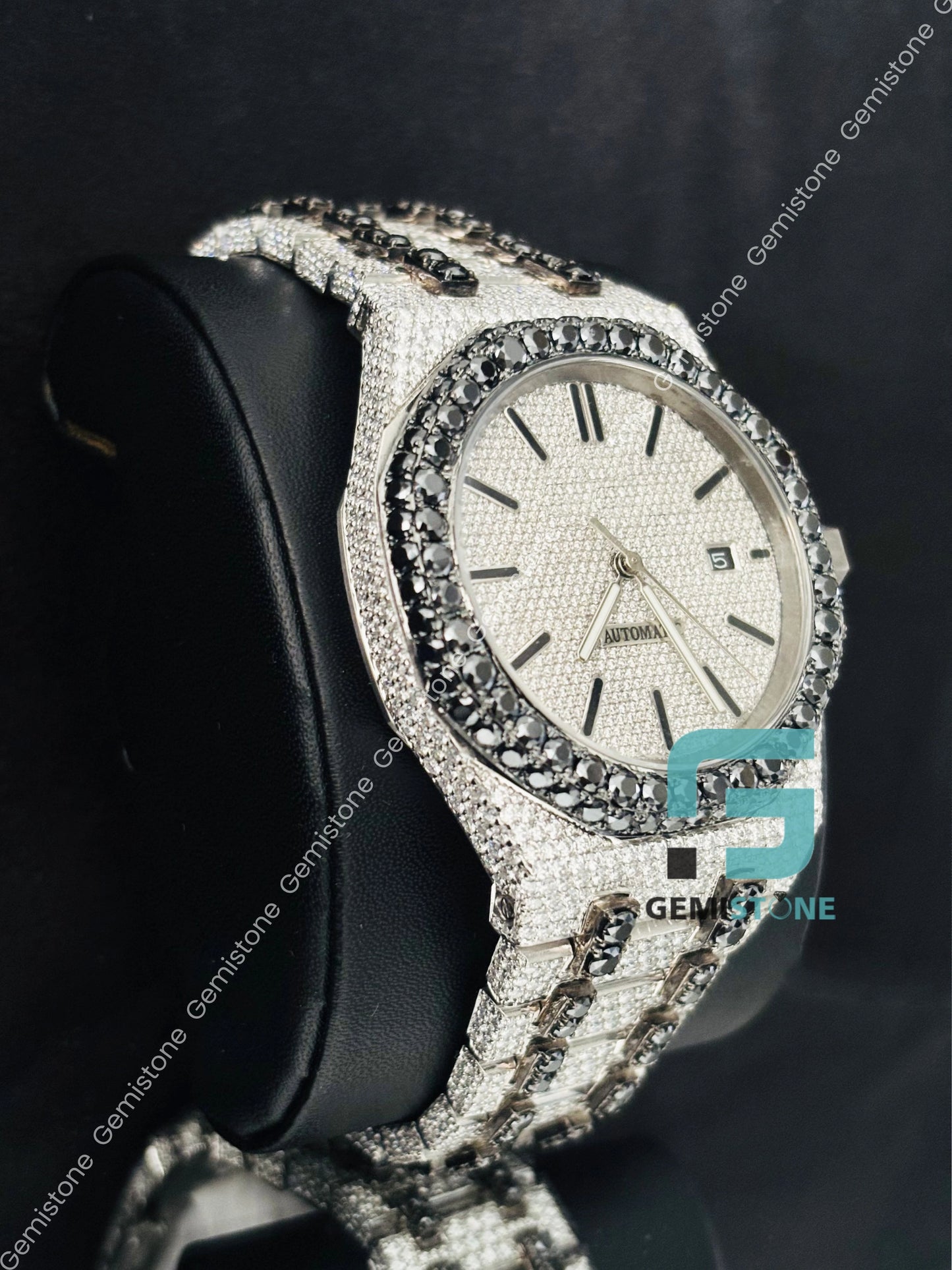 Black Diamond Big Bezel Moissanite Watch For Him