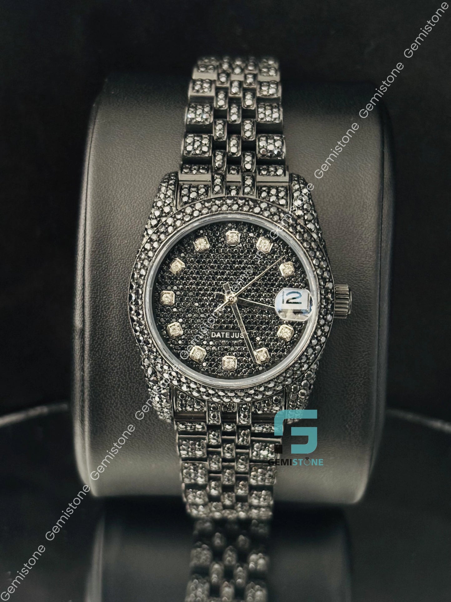 Black Diamond Dial Moissanite Watch for Men_s