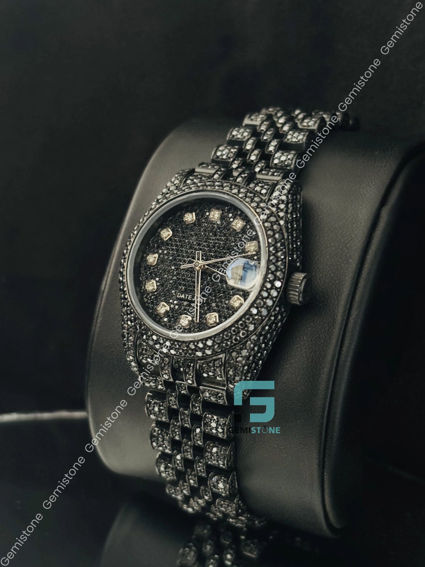 Black Diamond Moissanite Watch For Men_s