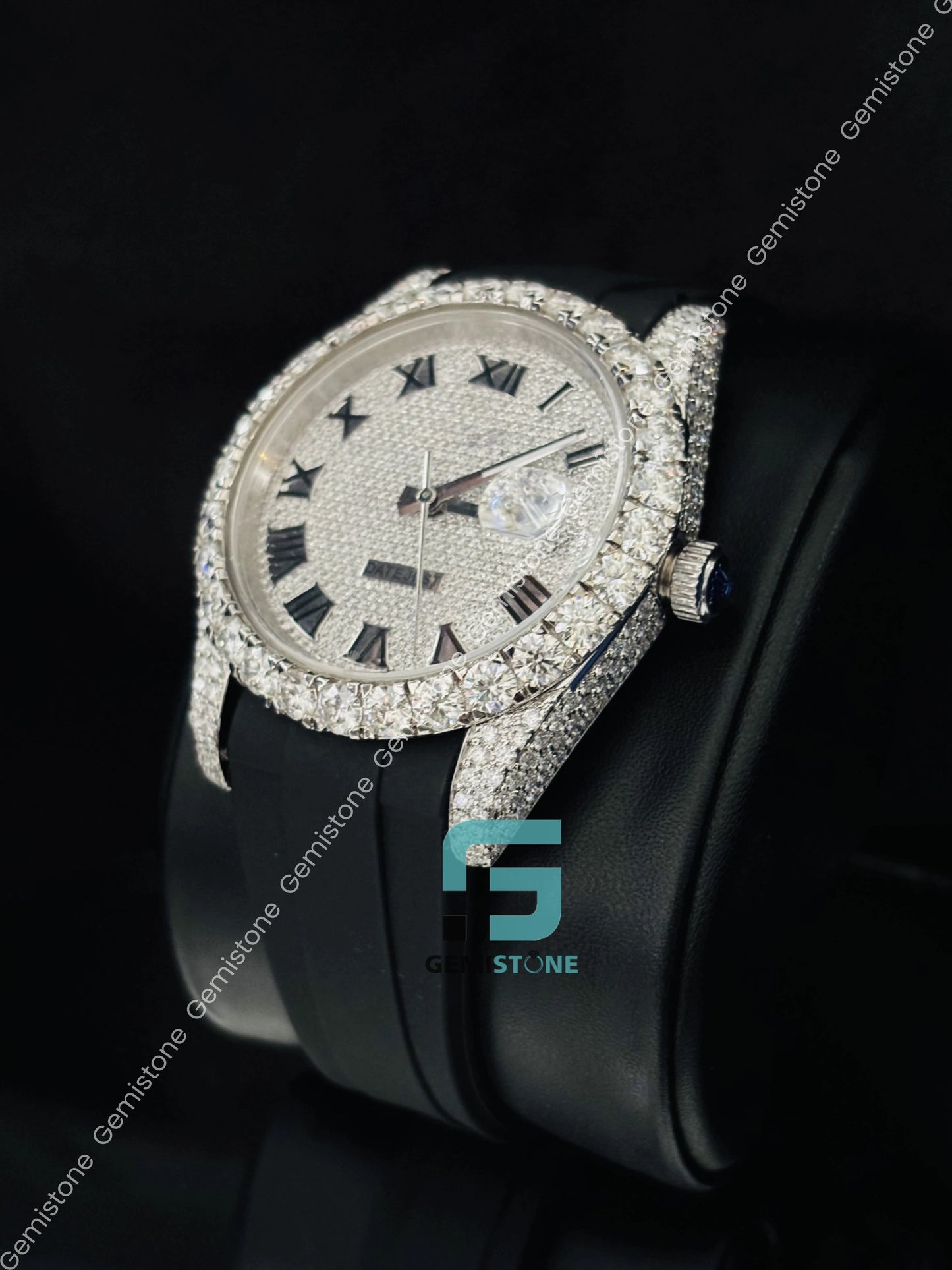 Black Rubber Belt Moissanite Hip Hop Bust Down Watch