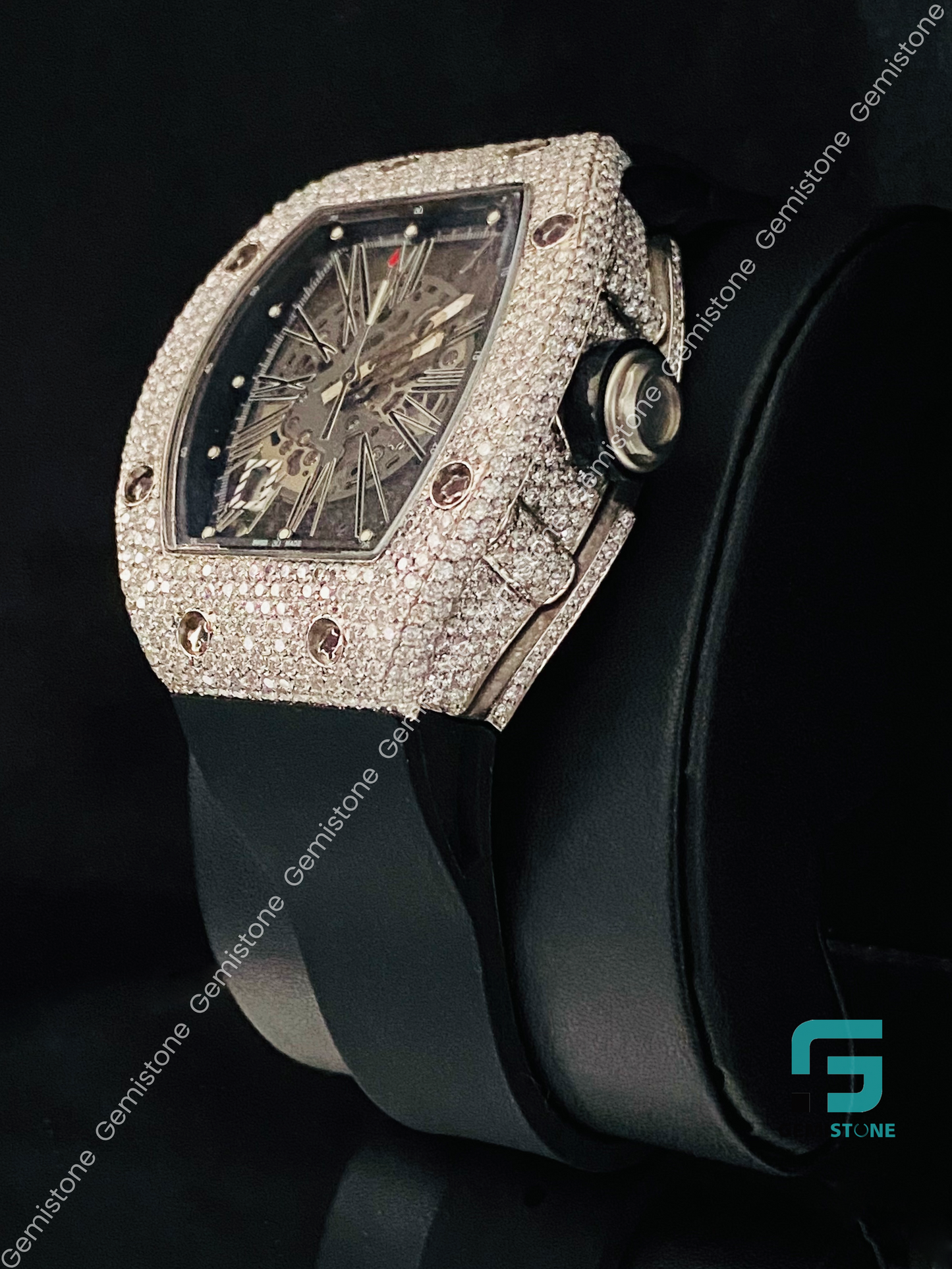 Black Silicon or Rubber Belt Moissanite Watch for Men_s