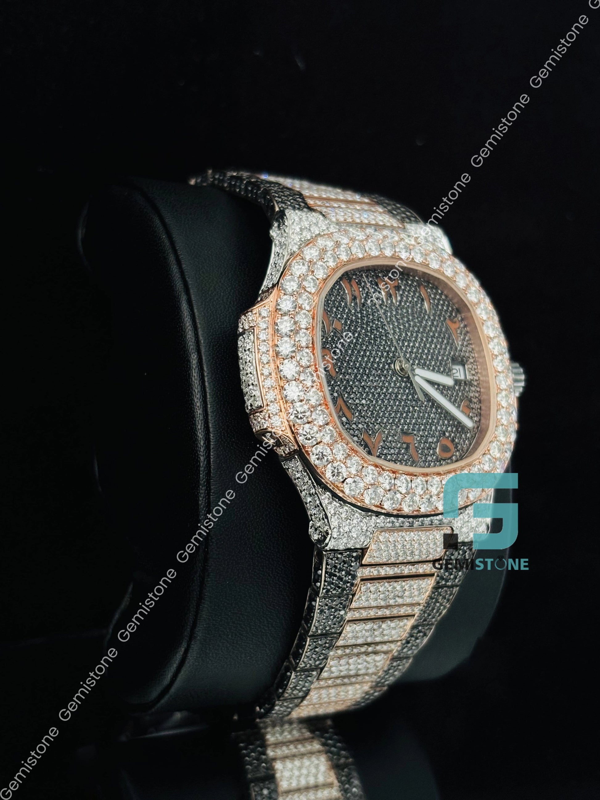 Black_ White Diamond Moissanite Hip Hop Watch