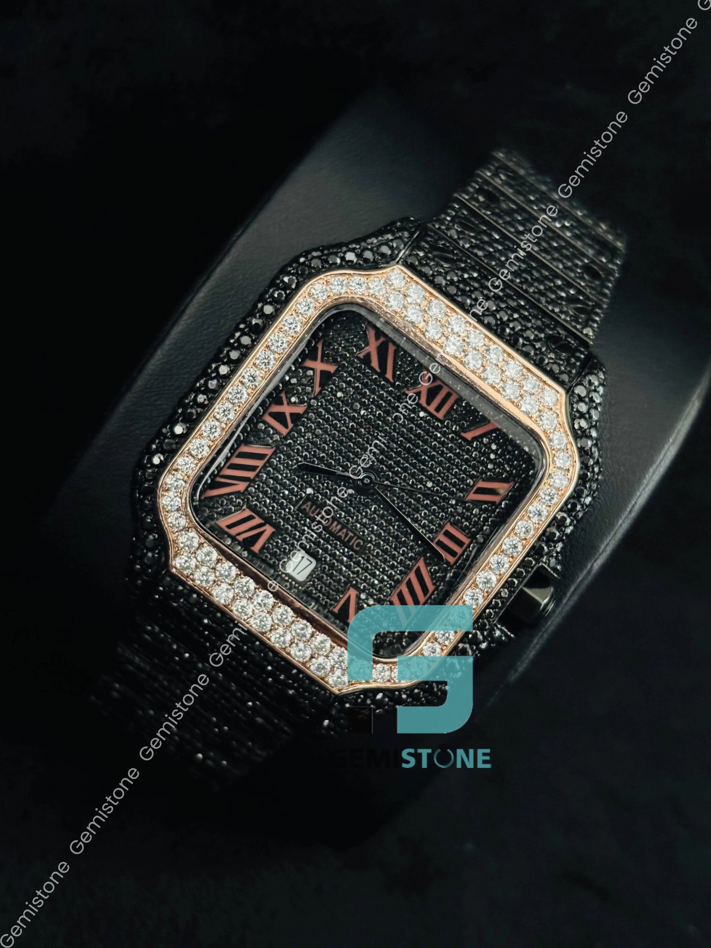 Black_ White Diamond Studded Moissanite Watch