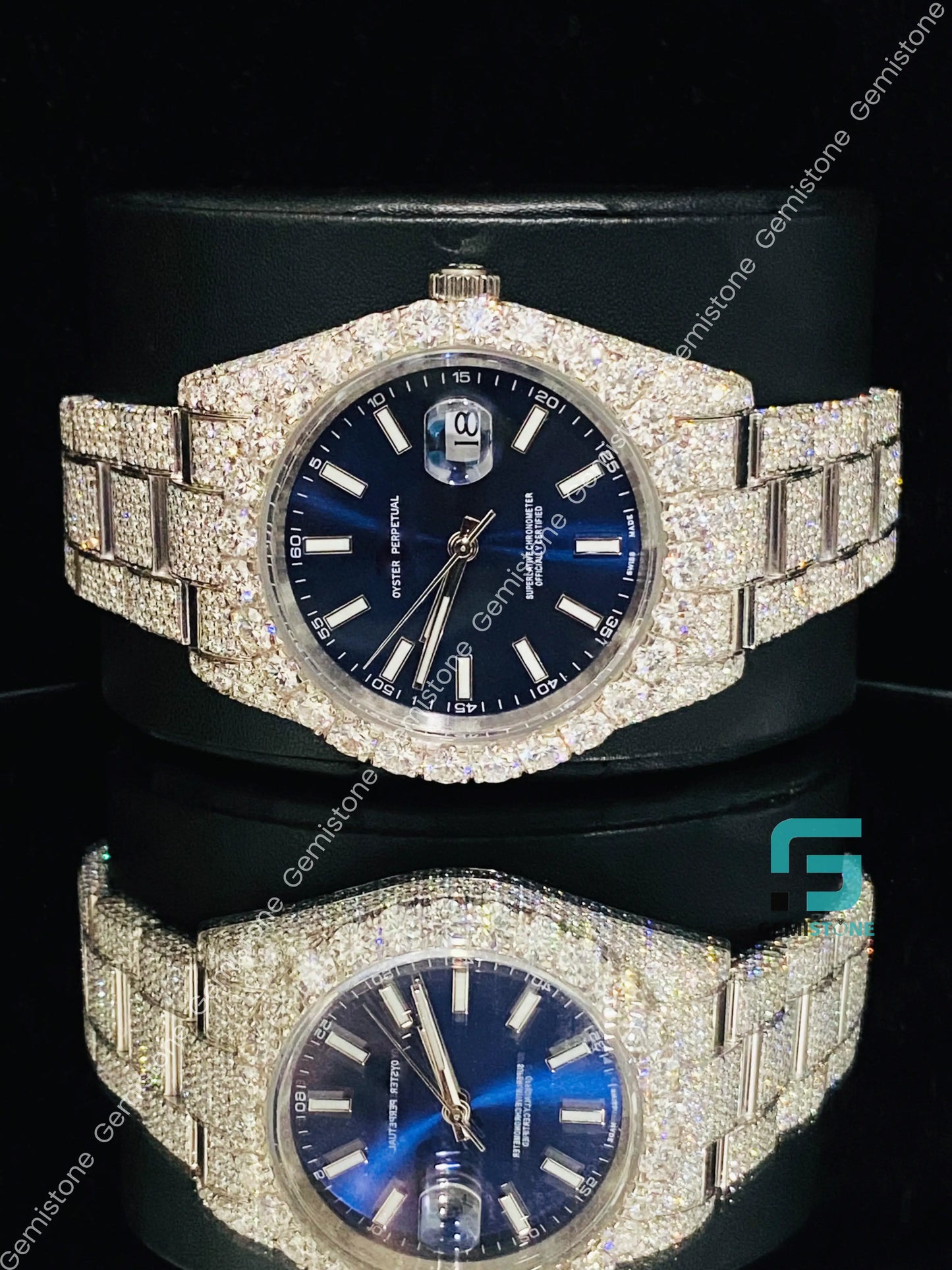 Blue Dial Moissanite Watch