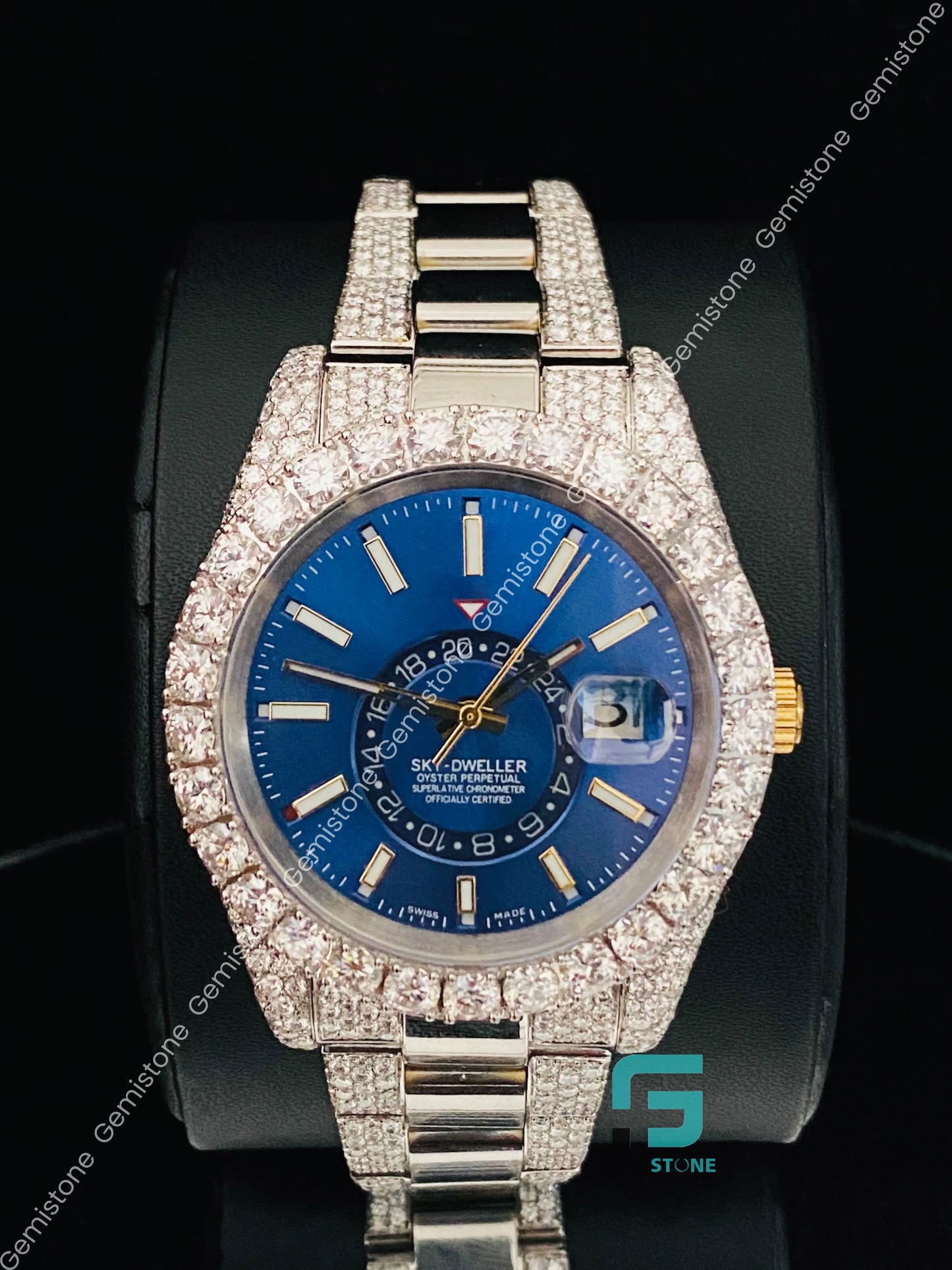 Blue Dial Rapper Moissanite Watch for Men's
