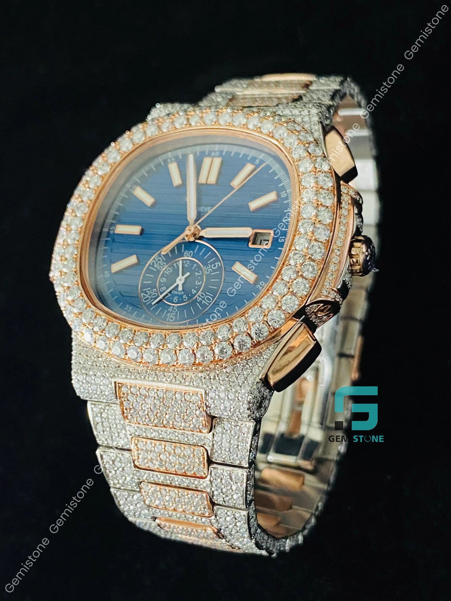 Blue Dial Moissanite Watch For Men