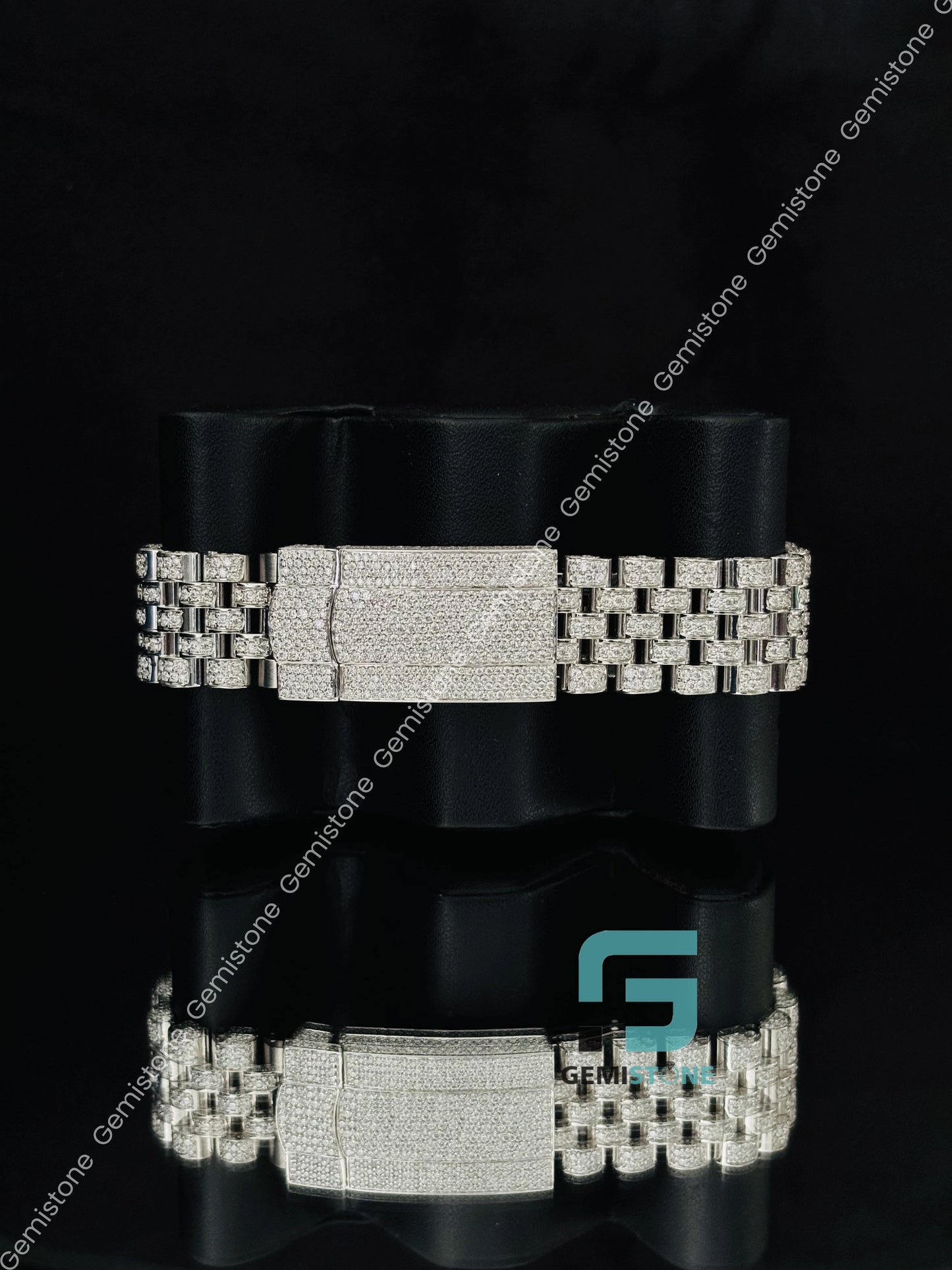 Blue Dial Moissanite White Bar Hip Hop Watch