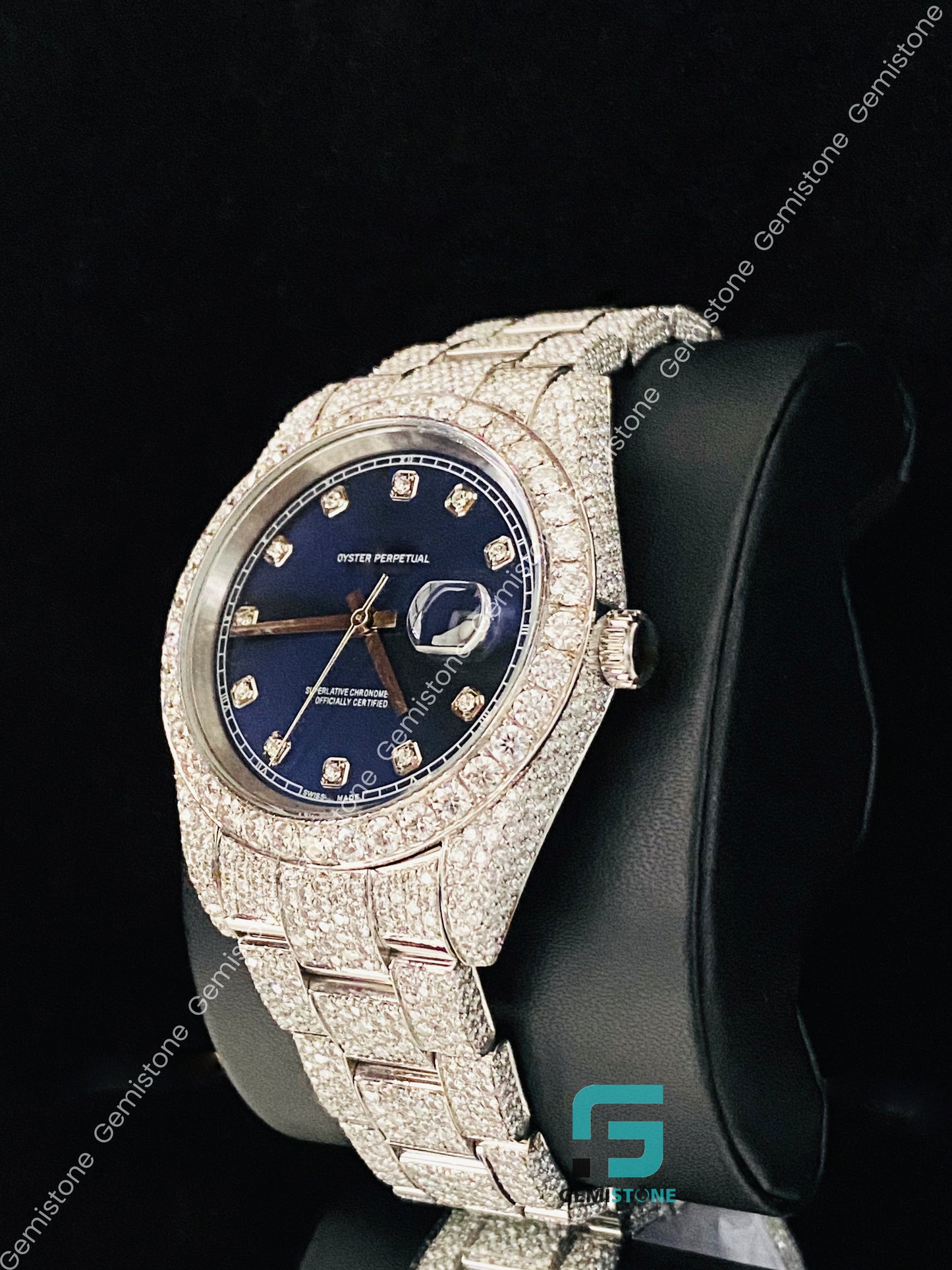 Blue Dial Moissanite Wrist Watch