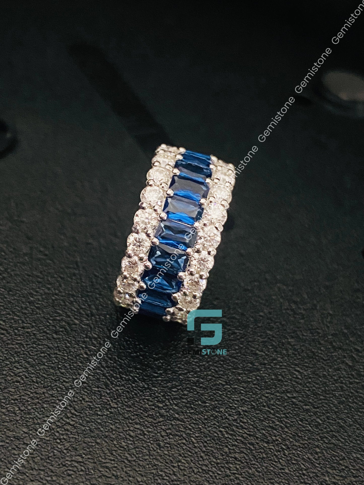 Blue Emerald Moissanite Eternity Band