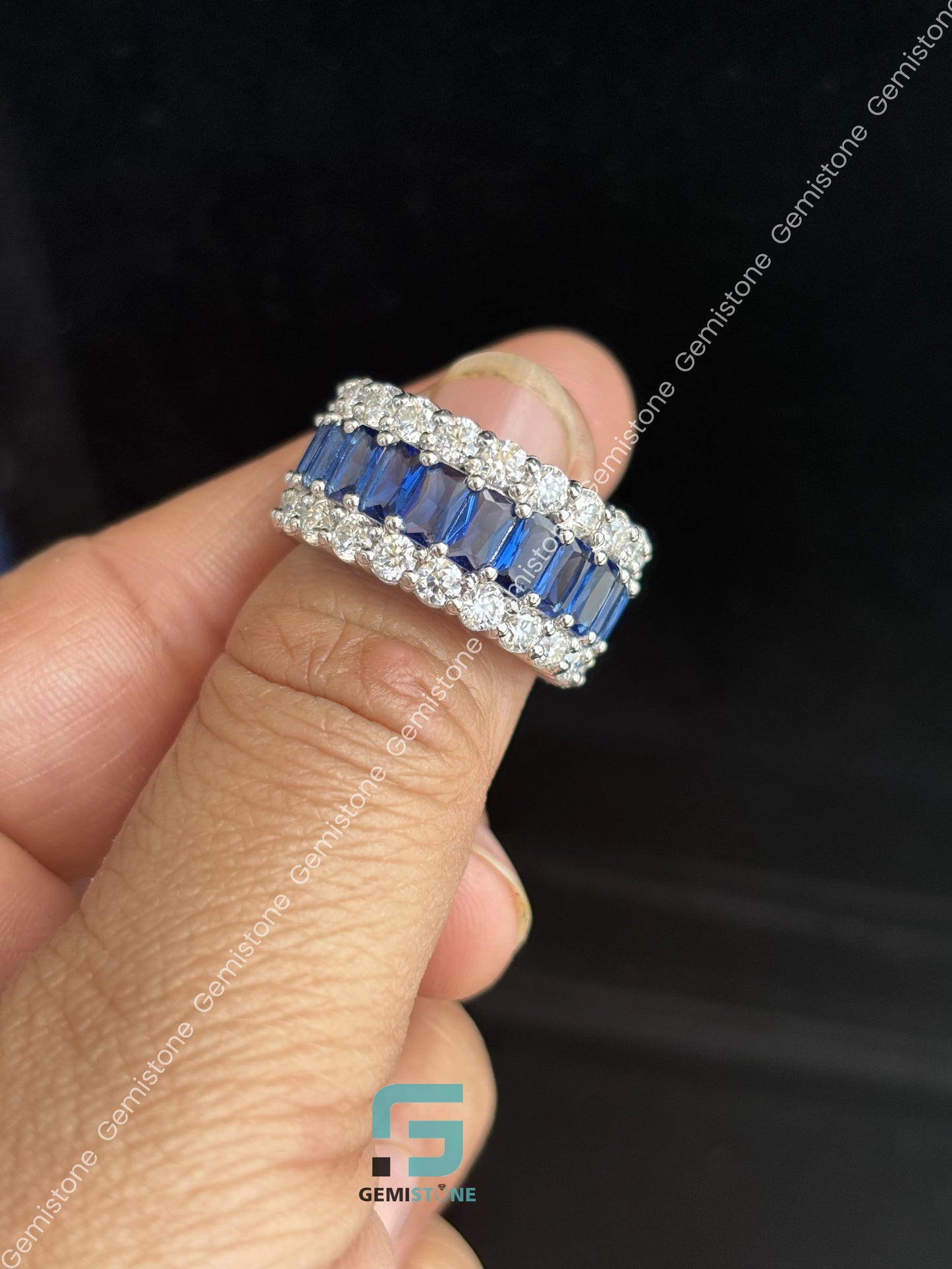 Blue Stone Moissanite Hip Hop Band