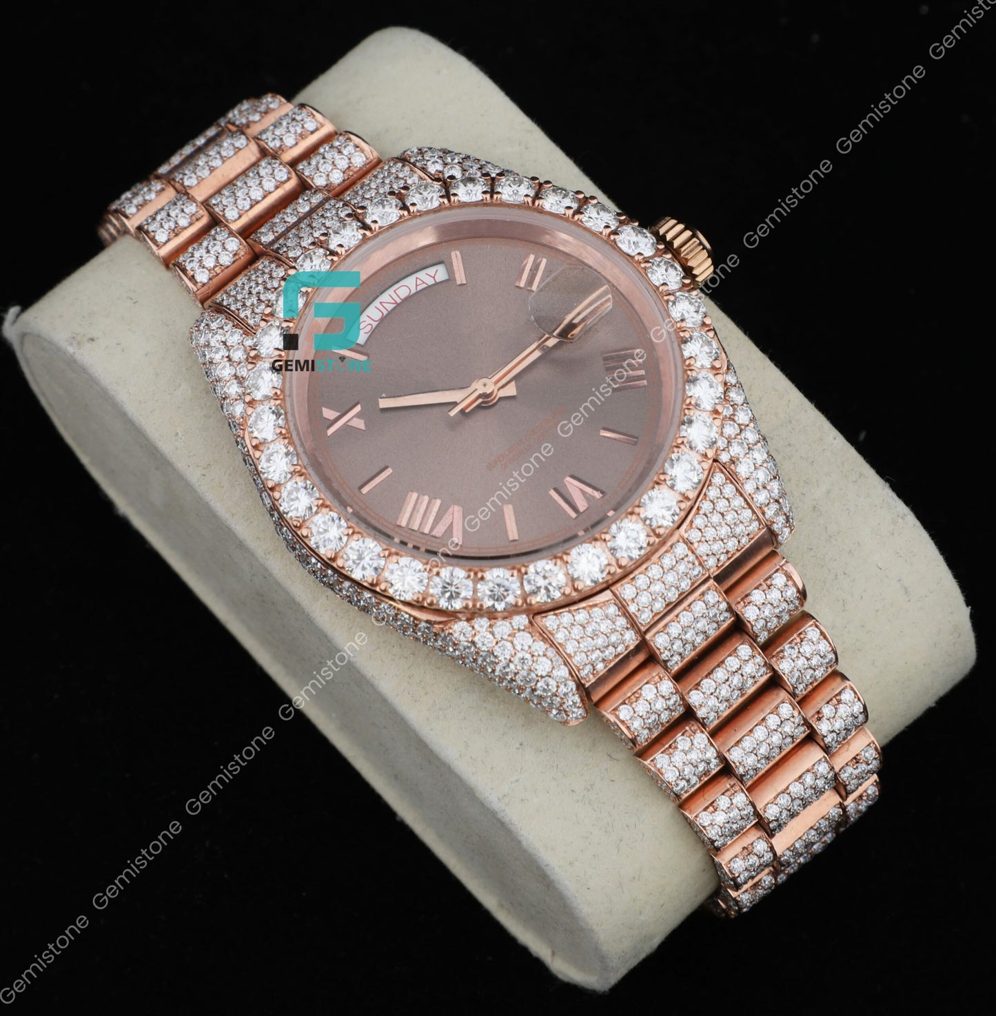VVS Moissanite Chocolate Dial Hip Hop Iced Out Diamond Watch